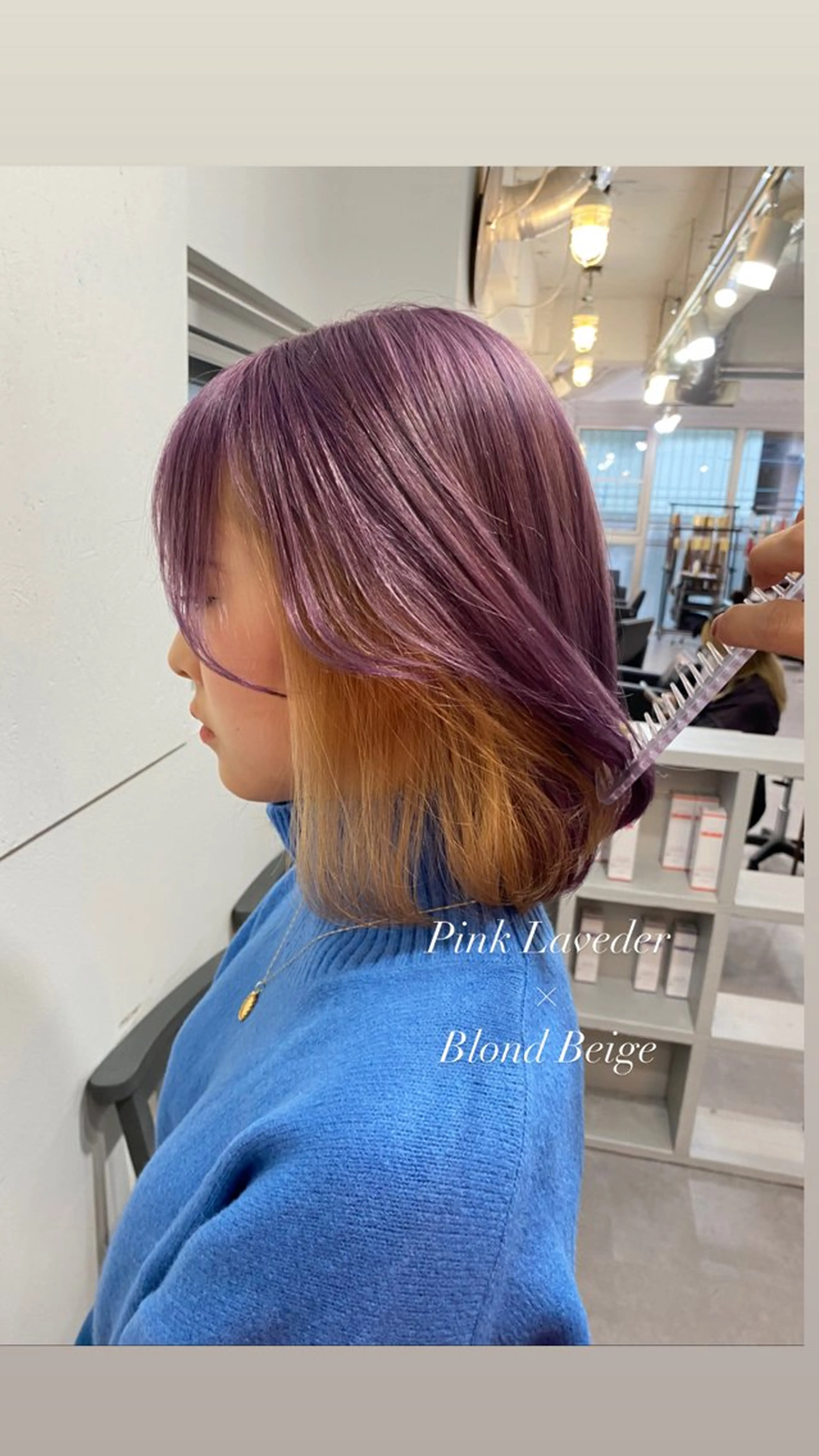 ショート カラー ベージュカラー ブロンド ブロンドベージュ インナーカラー ラベンダーカラー ヘアカラー ミルクティーベージュ /ピンク/大阪/堀江のヘアスタイル