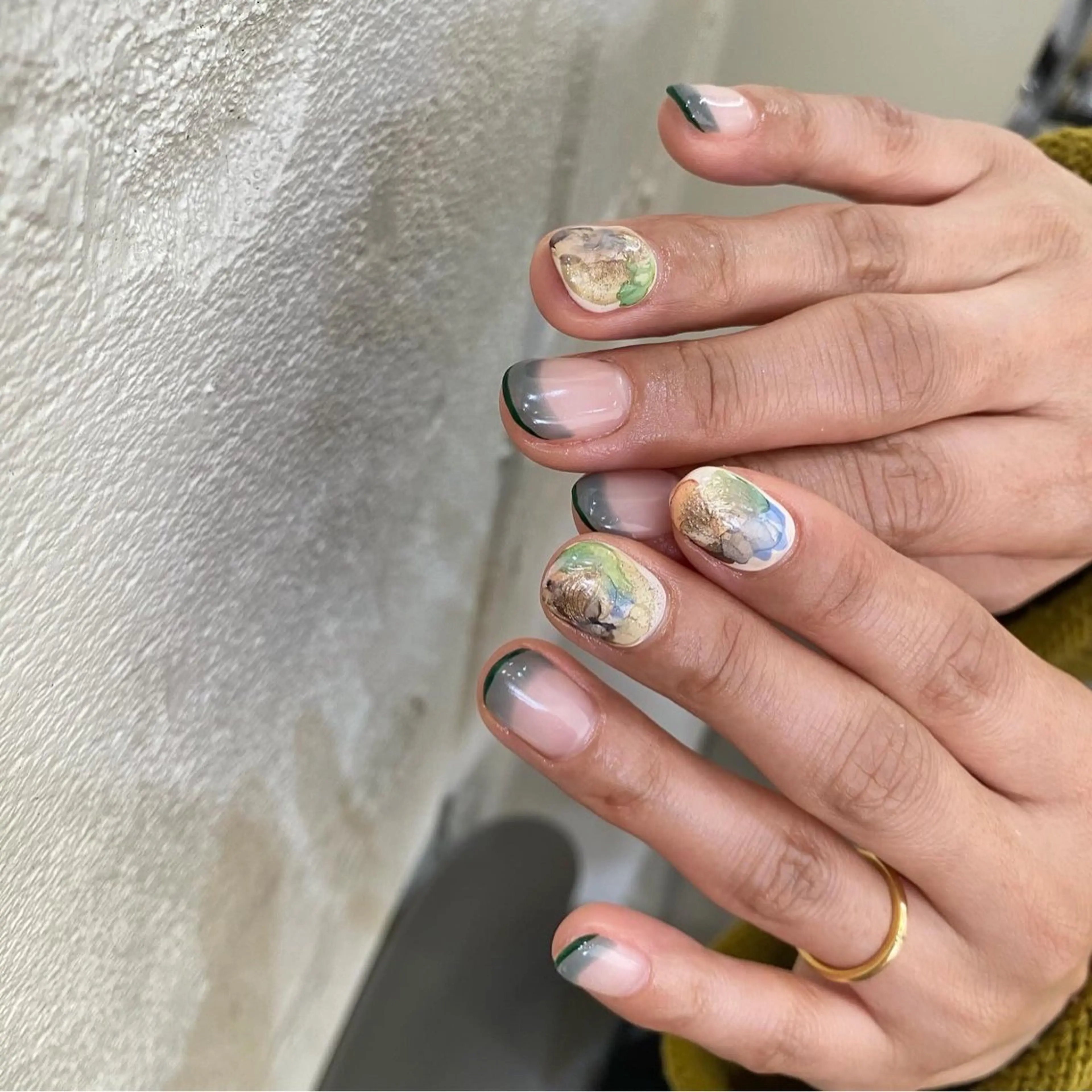 ネイル グリーン ハンドネイル nable.所属・望月 実莉のネイルデザイン