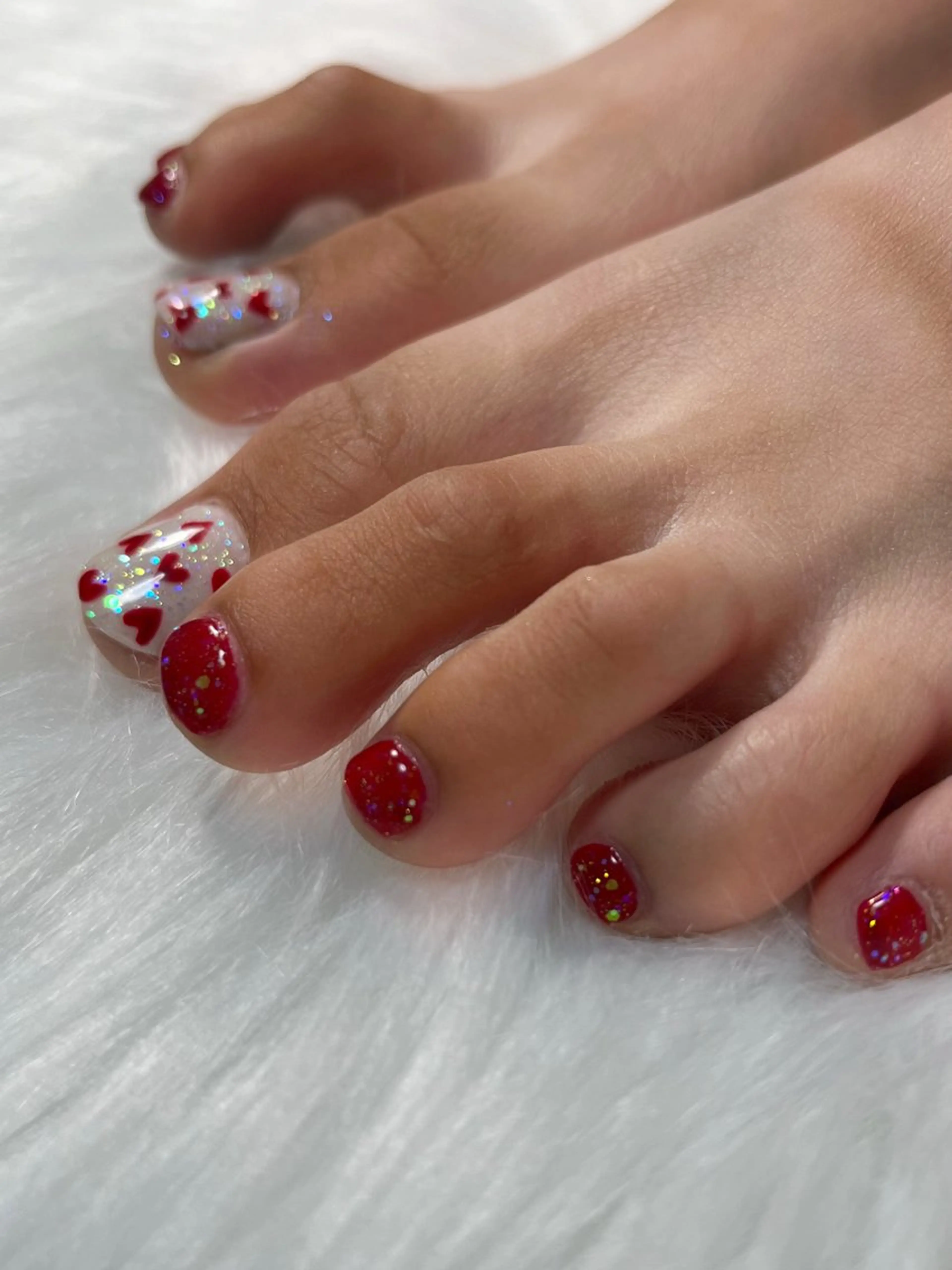 ネイル フットネイル ハート ホログラムネイル ラメ(グリッター) 持ち込み フットネイル Nail salon Hanakoのネイルデザイン