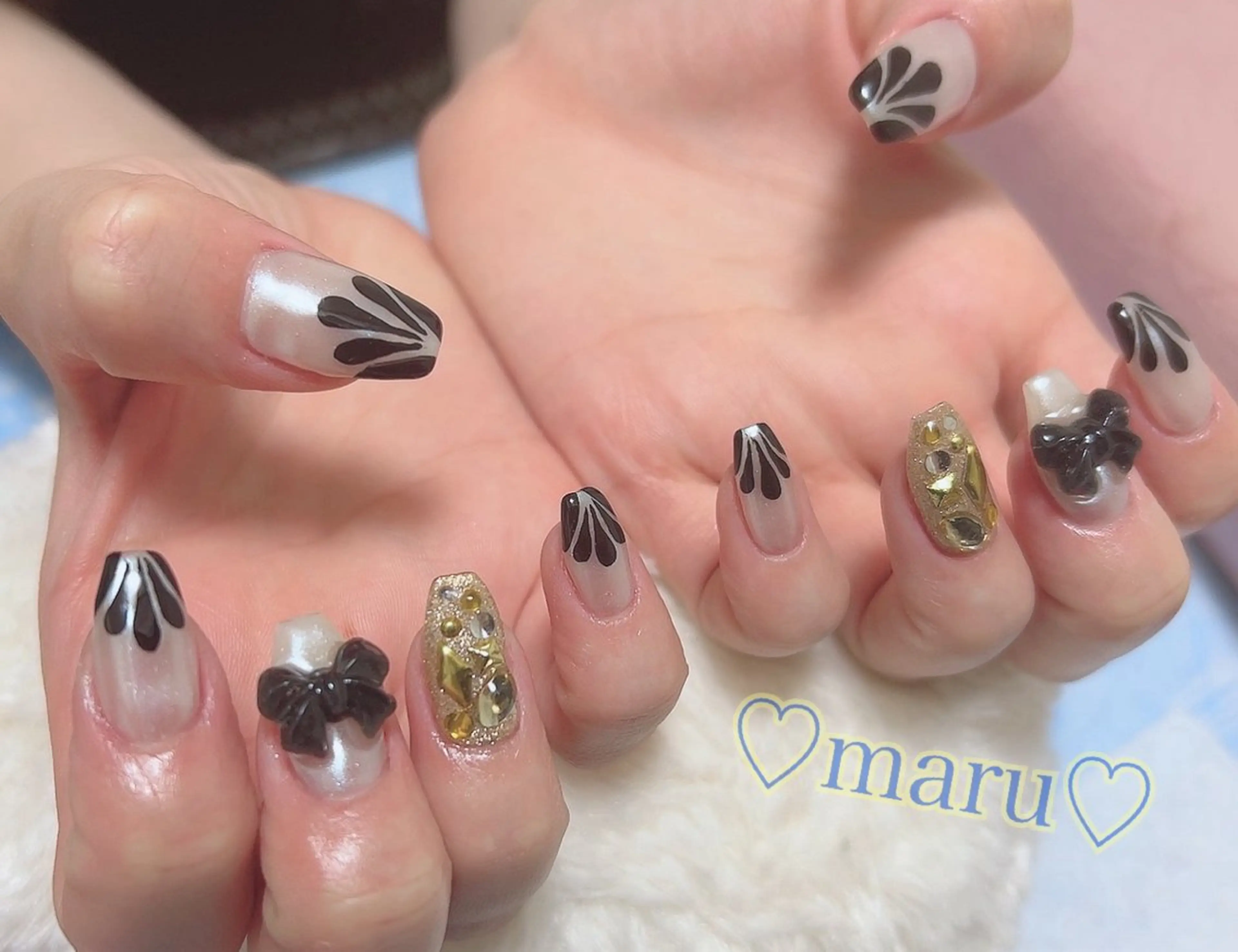 ネイル リボン ハンドネイル フットネイル まるみ ♡のネイルデザイン