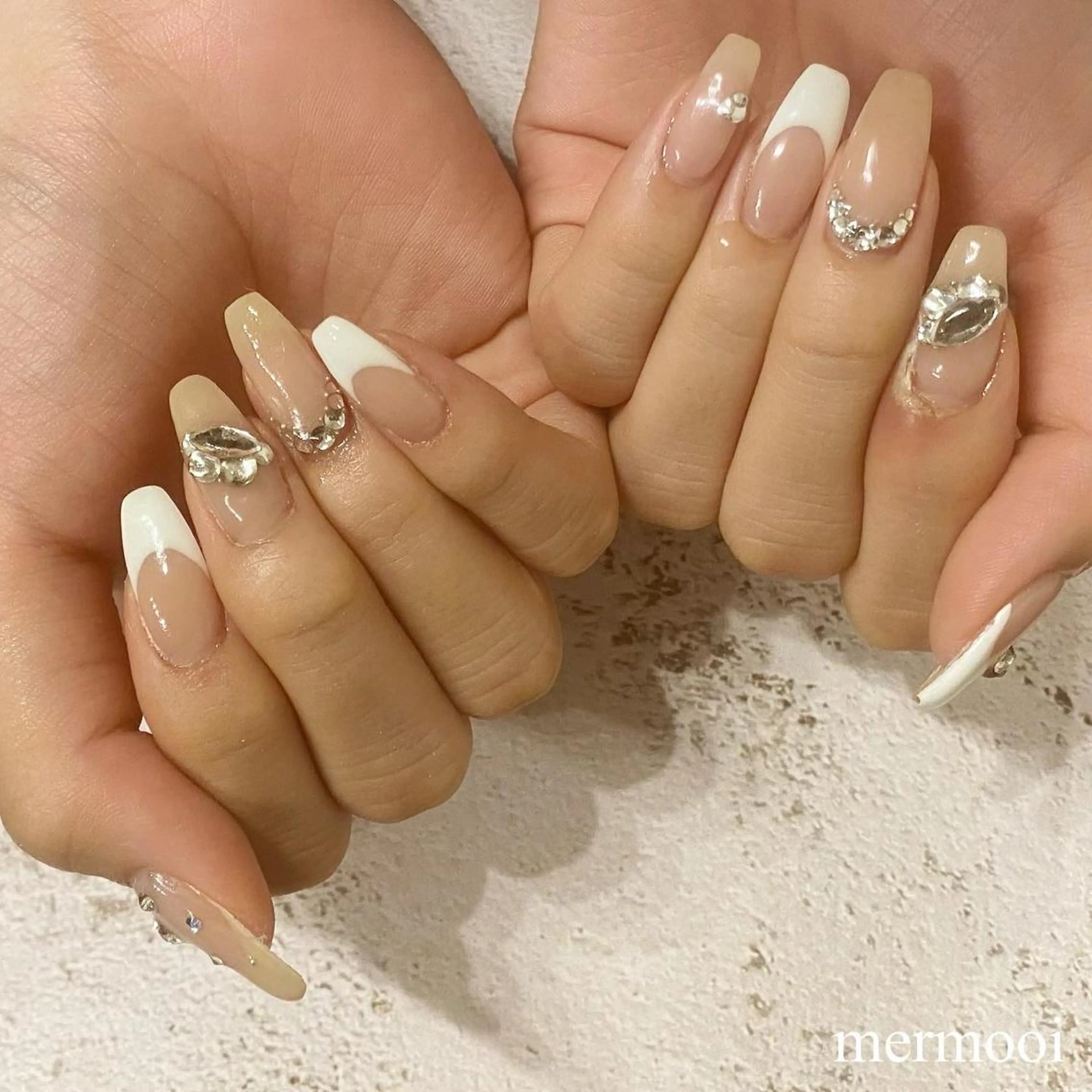 ネイル フレンチネイル 韓国ネイル ロングネイル ニュアンスネイル スカルプネイル ハンドネイル mermooi nailのネイルデザイン