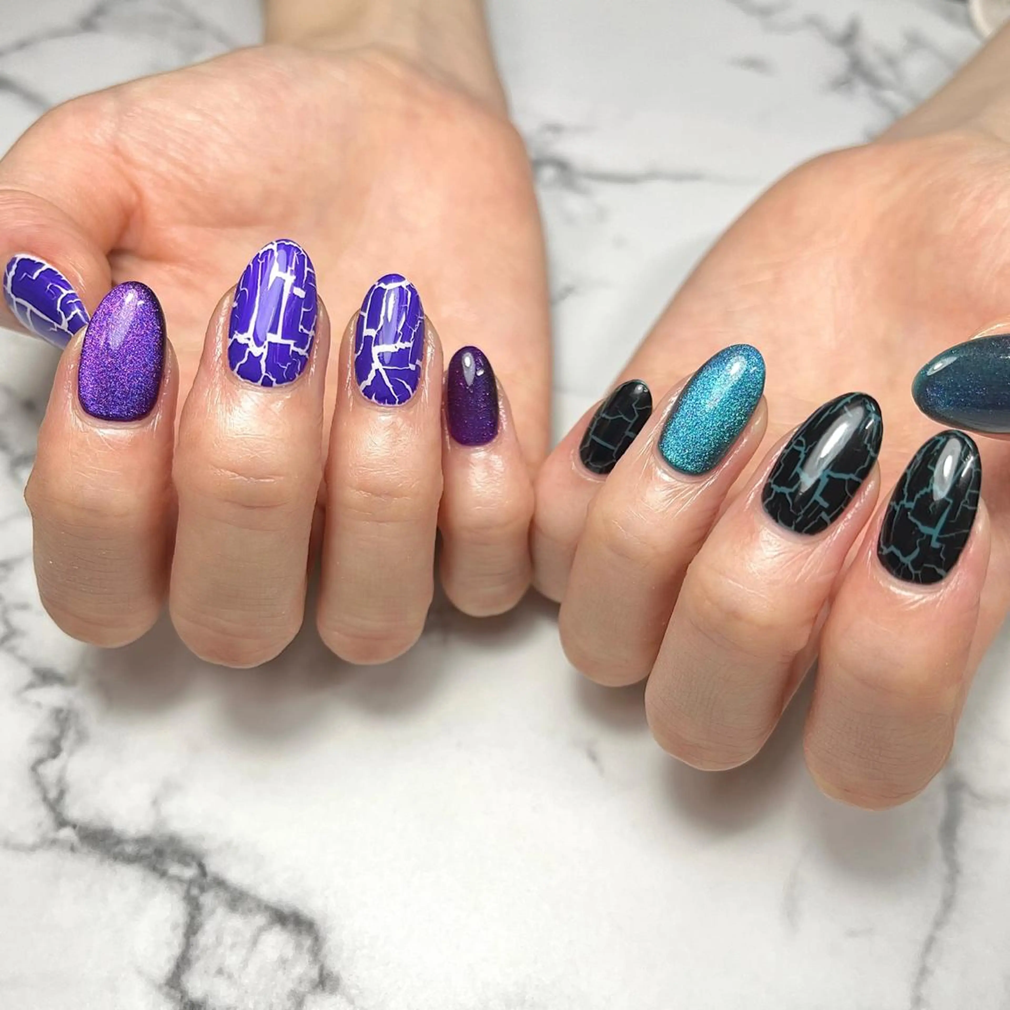 ネイル アートネイル グリーン 韓国ネイル ロングネイル マグネットネイル ハンドネイル NAIL NOWのネイルデザイン