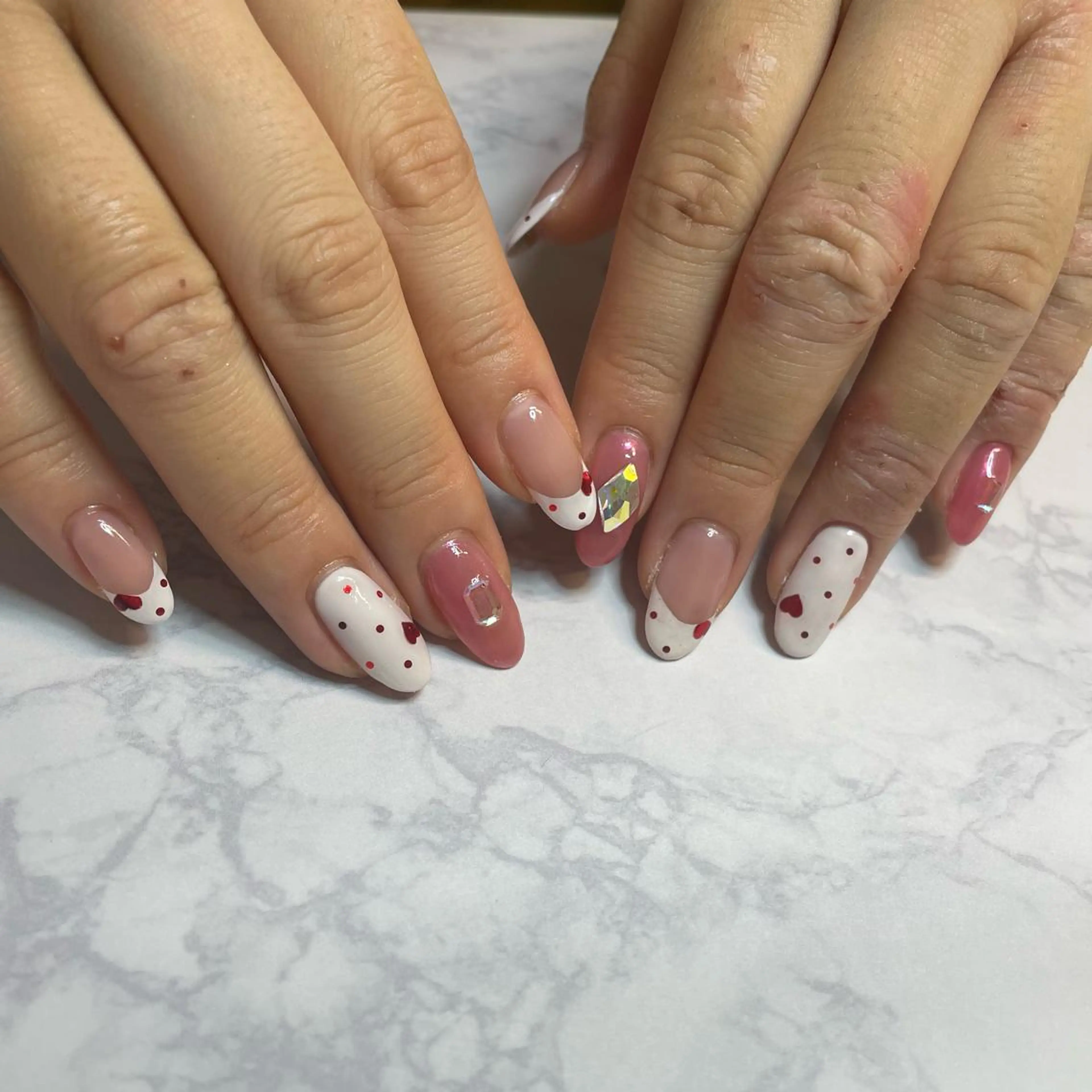 ネイル フレンチネイル ハート 韓国/網紅/パーツ M-salonのネイルデザイン