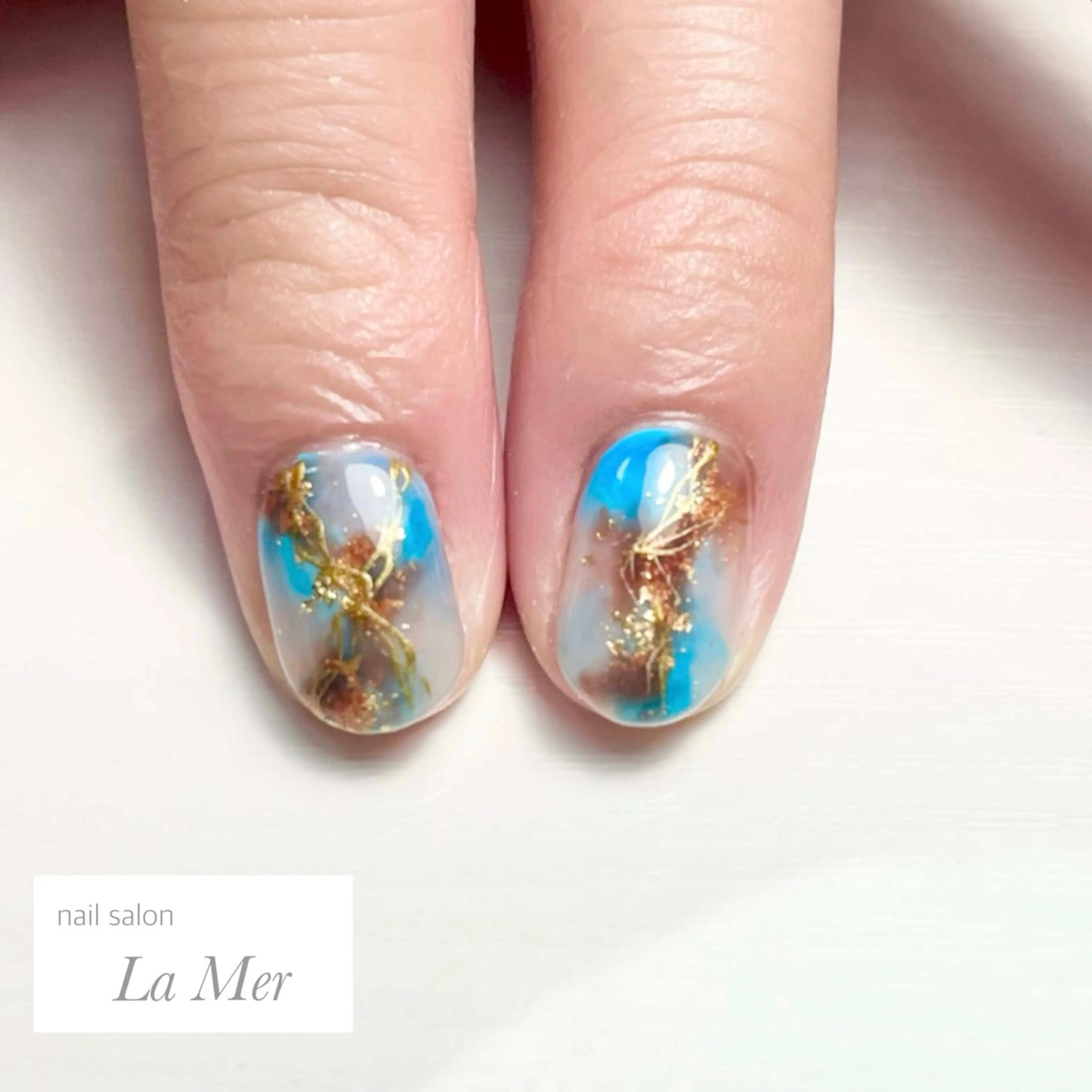 ネイル ブルー 大理石ネイル(マーブル) メンズネイル ショートネイル 夏ネイル ハンドネイル nailsalon La Merのネイルデザイン
