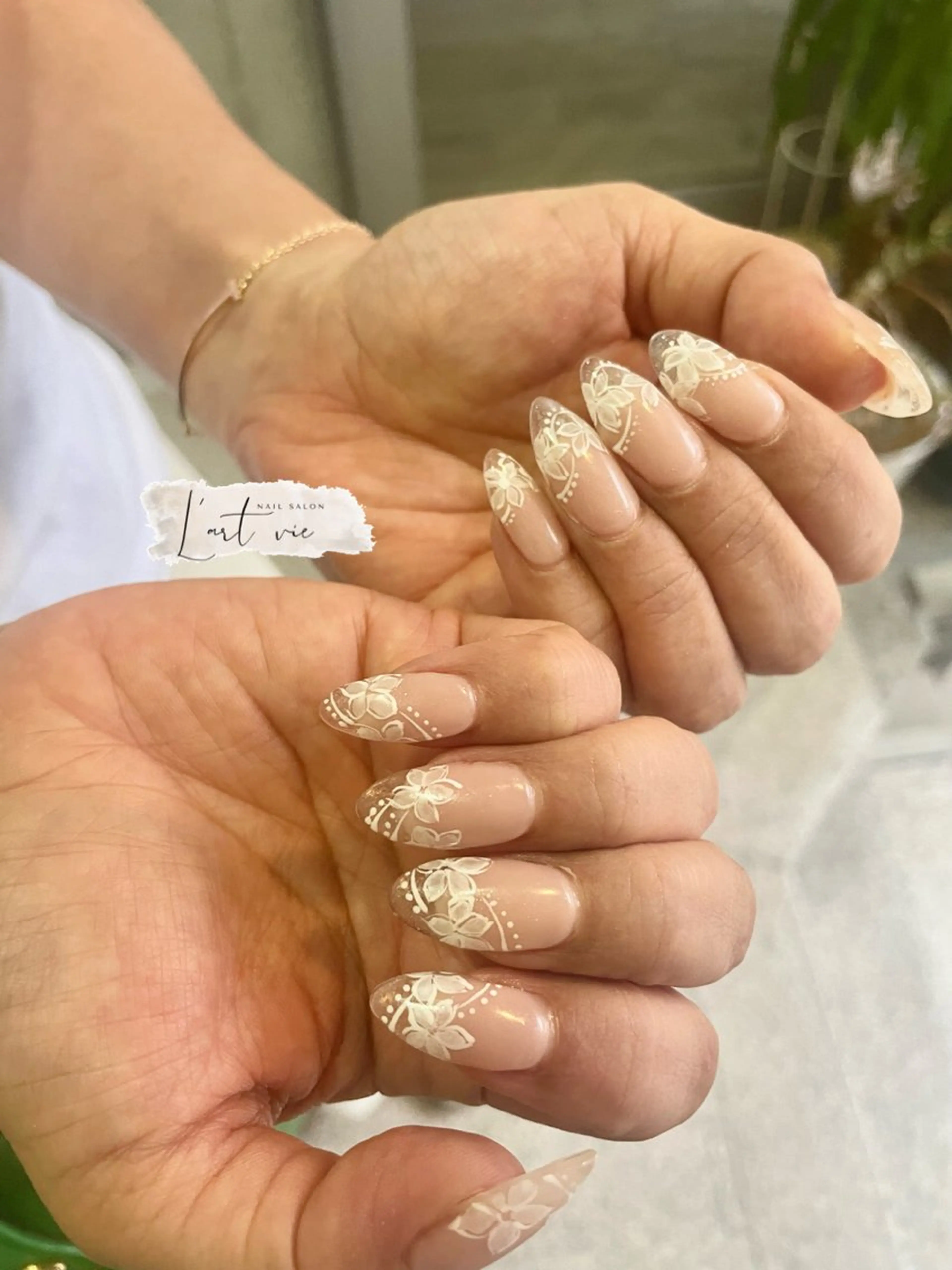 ネイル クリアネイル フレンチネイル レース ブライダルネイル ハンドネイル NailSalon L’artVieのネイルデザイン
