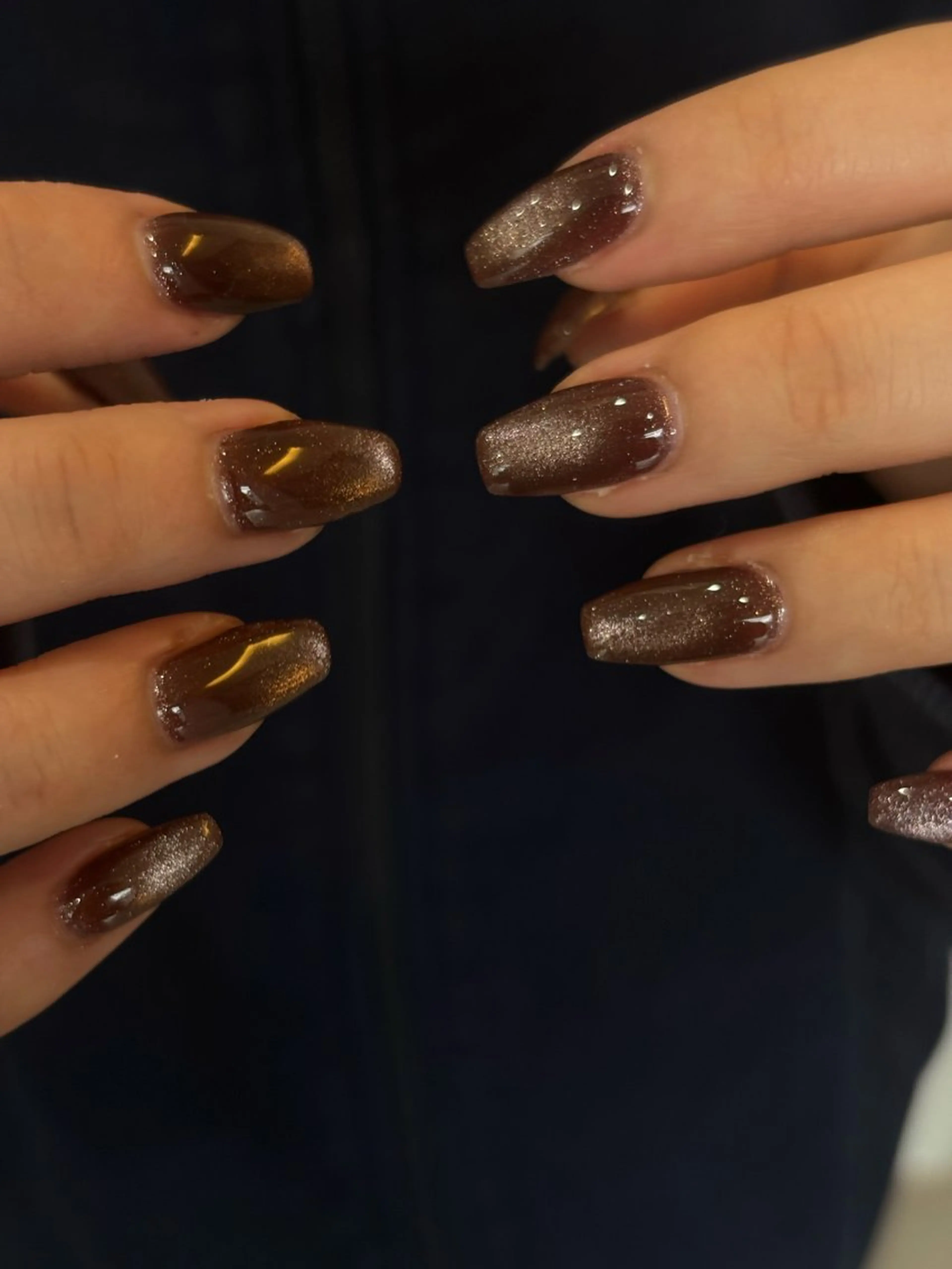 ネイル ブラウン マグネットネイル オレンジ ハンドネイル mood mitsukiのネイルデザイン