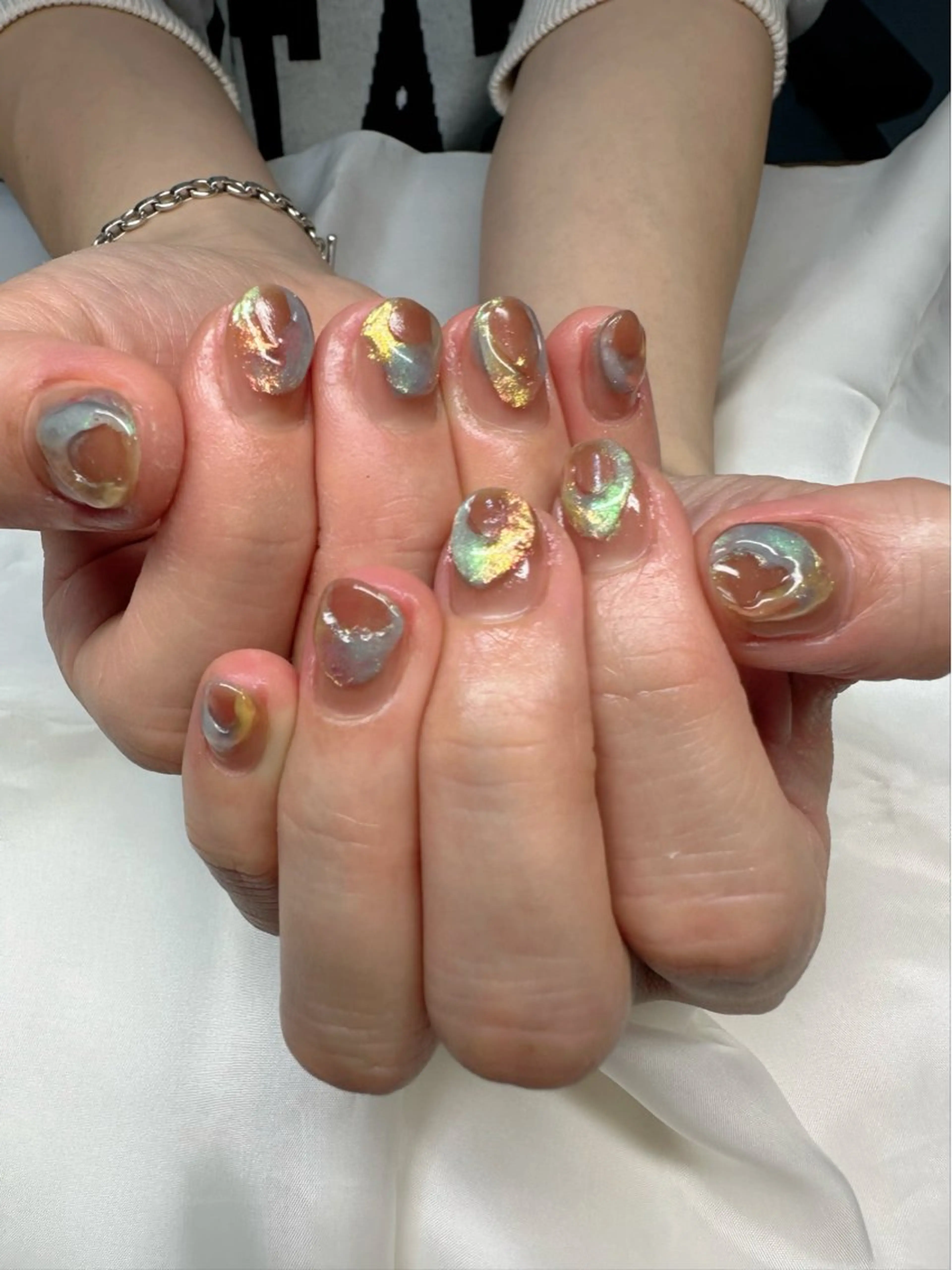 ネイル オーロラネイル ブラウン クリアネイル 氷ネイル・うるうるネイル 韓国ネイル 🪞KAPE NAIL 🪞のネイルデザイン