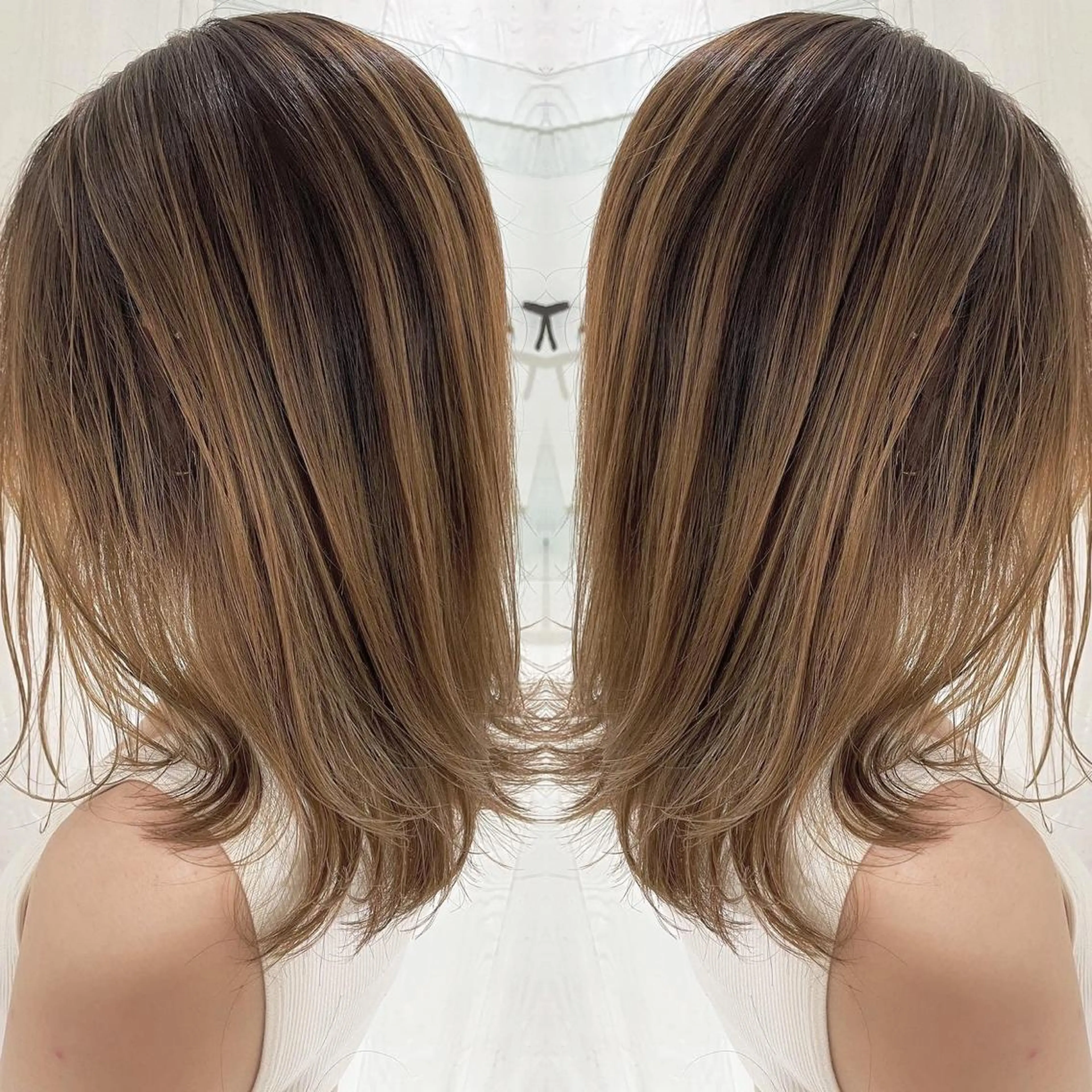 ミディアム カラー アッシュ ベージュカラー ミルキーベージュ 外国人風カラー レイヤーカット ヘアカラー トリートメント 河合秀明/ショート /ボブ/レイヤーのヘアスタイル