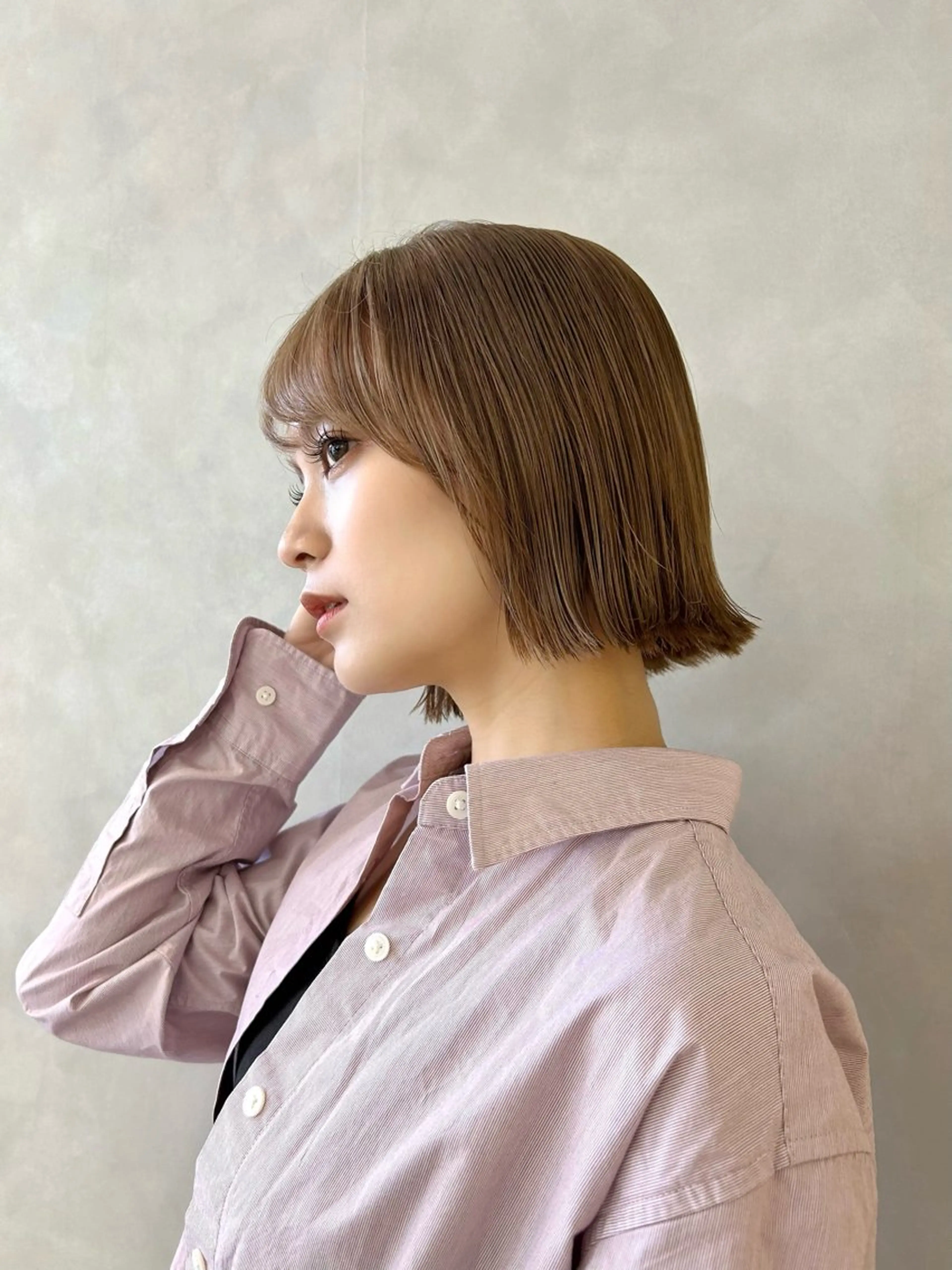 ショート カラー 切りっぱなしボブ 透明感カラー ボブ くびれヘア カット ヘアカラー 結べるくびれボブ/透 明感カラーtaigaのヘアスタイル