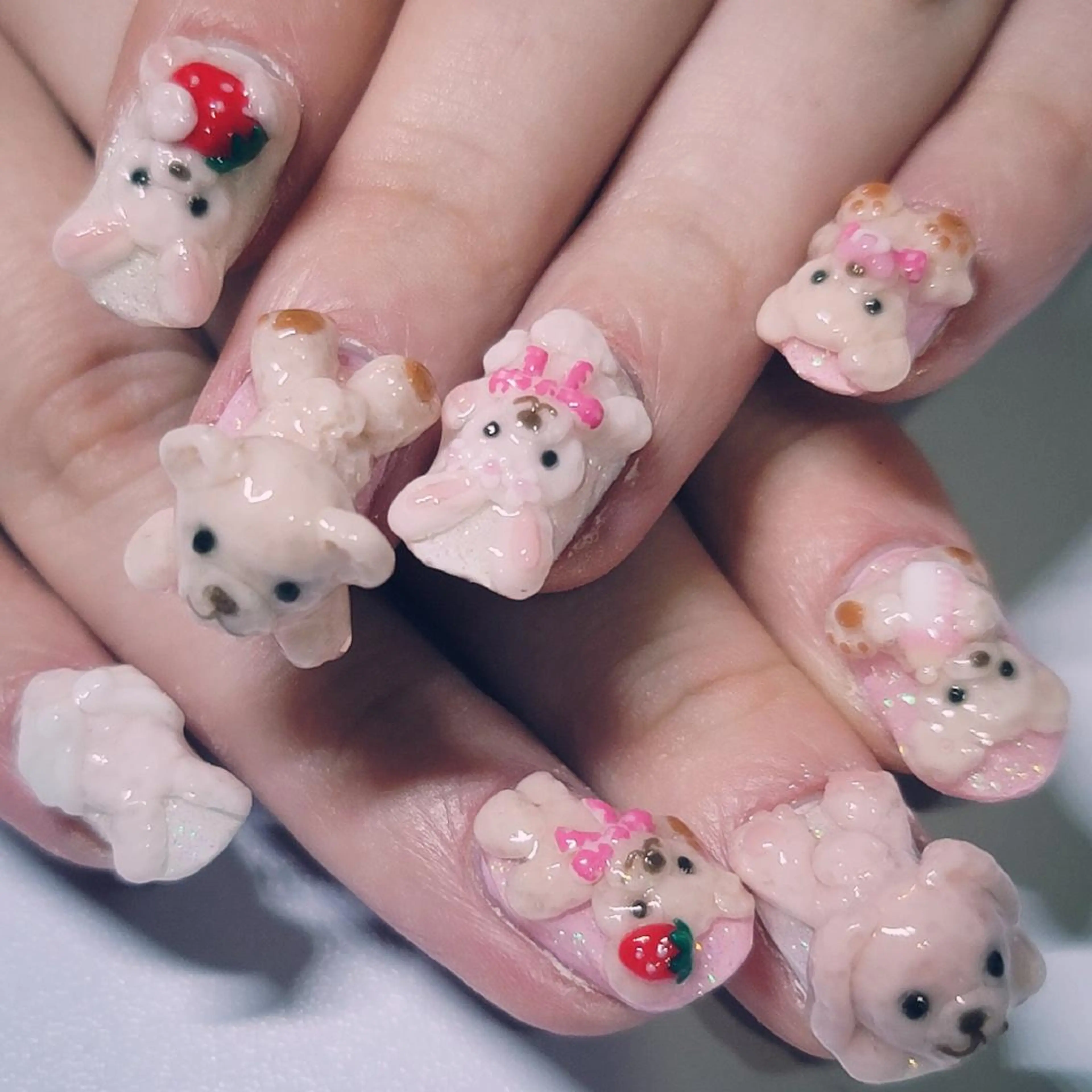 ネイル アートネイル クリアネイル ラメ(グリッター) ピンク ホワイト ハンドネイル よしだ ひろきのネイルデザイン