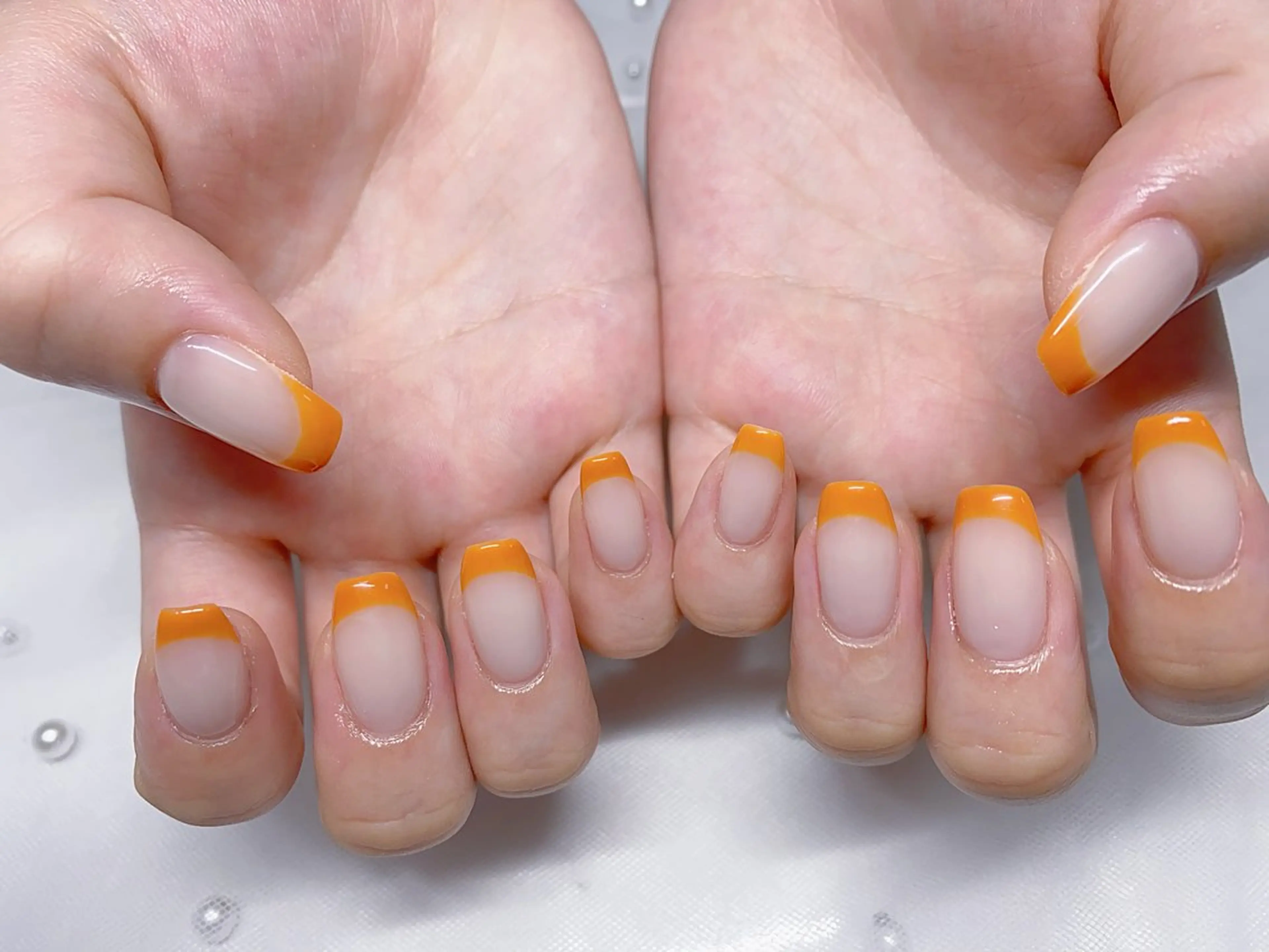 ネイル フレンチネイル オレンジ ハンドネイル Jasmine nailsalon所属・ジャスミン ネイルサロンのネイルデザイン