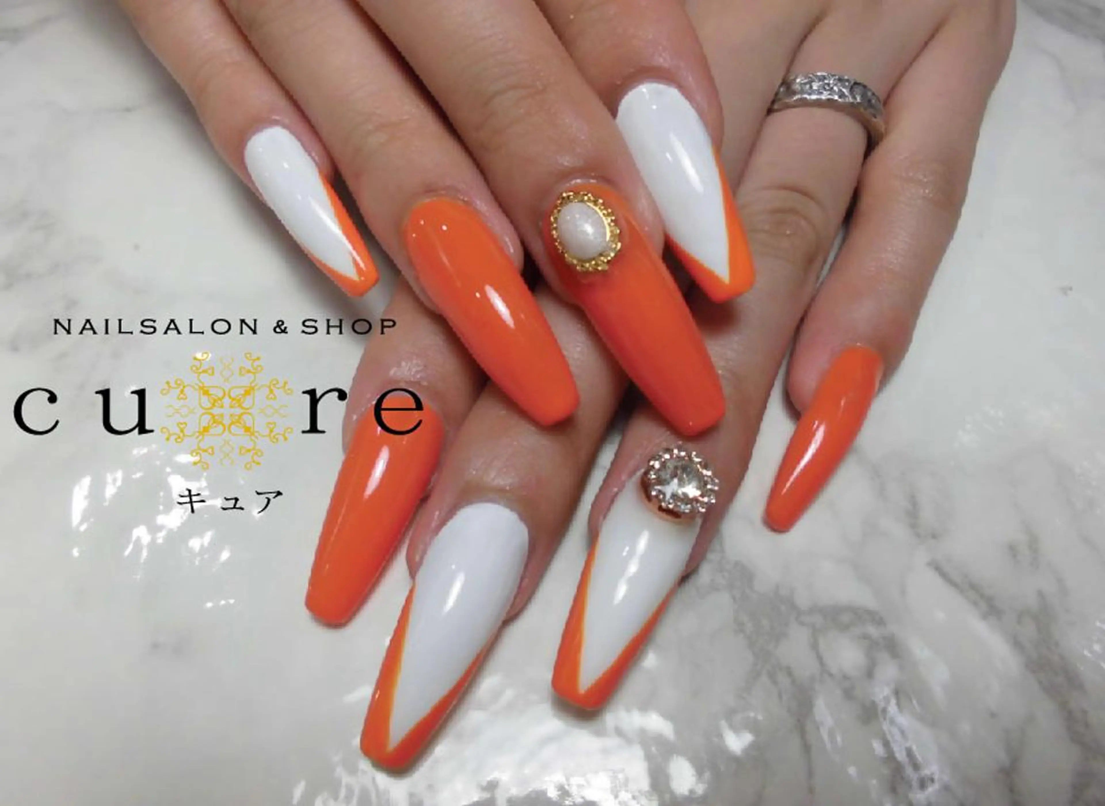 ロング ネイル 長さ出し スカルプネイル ネイルサロン Cureのネイルデザイン