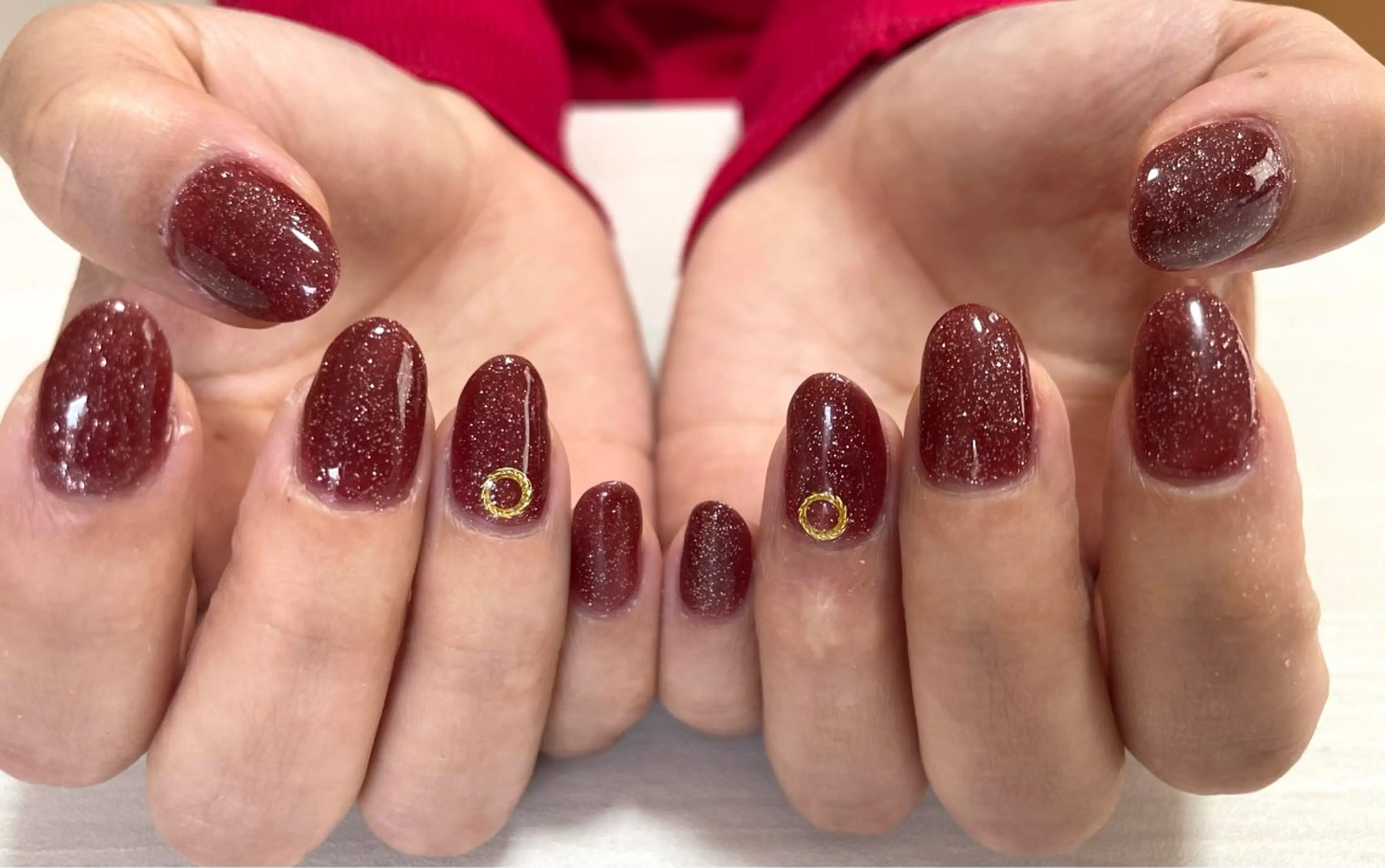 ネイル ラメ(グリッター) ワンカラーネイル 赤色 シンプルネイル Nail Salon Pure のぞみのネイルデザイン