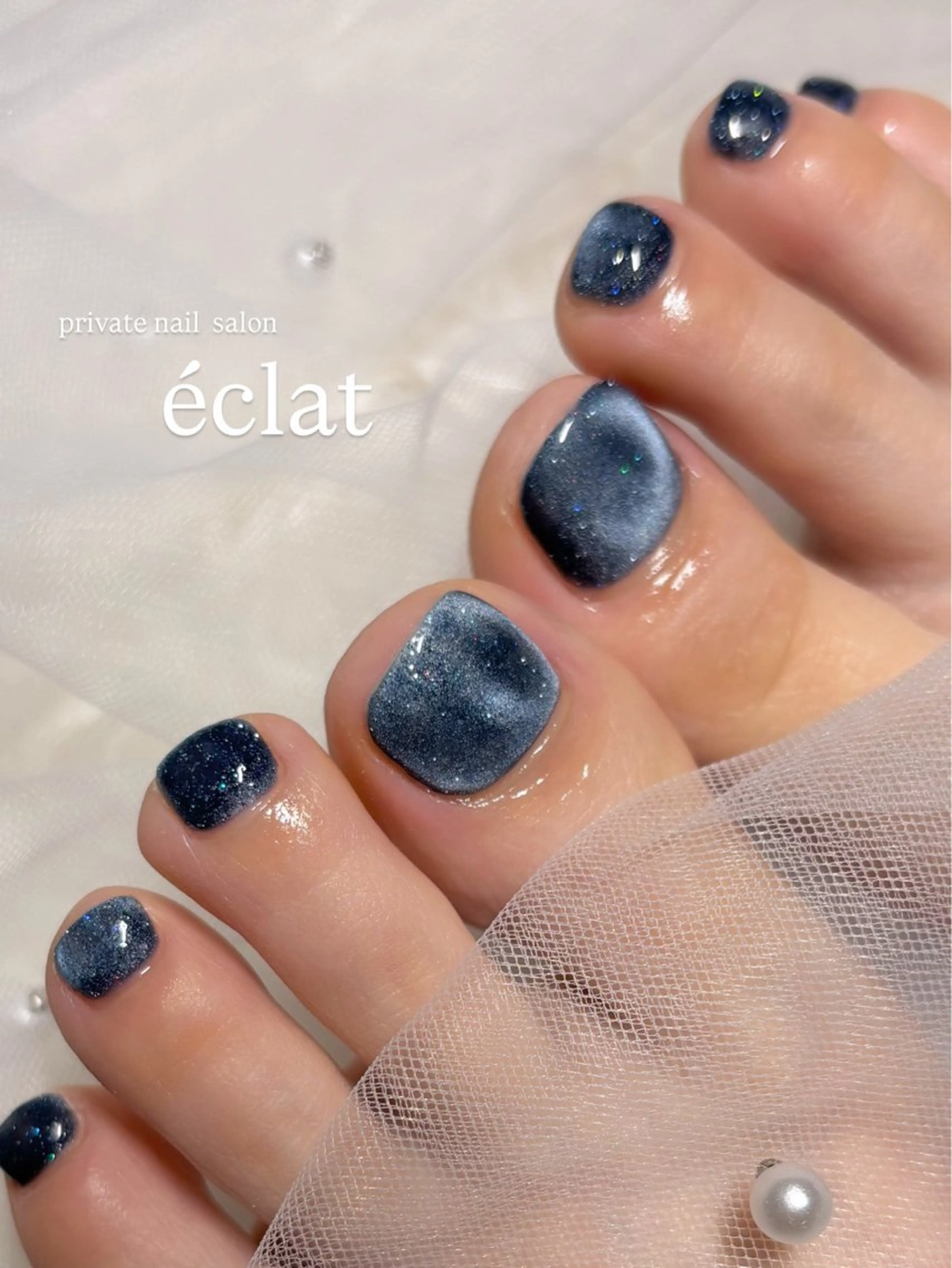 ネイル ブルー マグネットネイル フットネイル éclat所属・éclat エクラのネイルデザイン