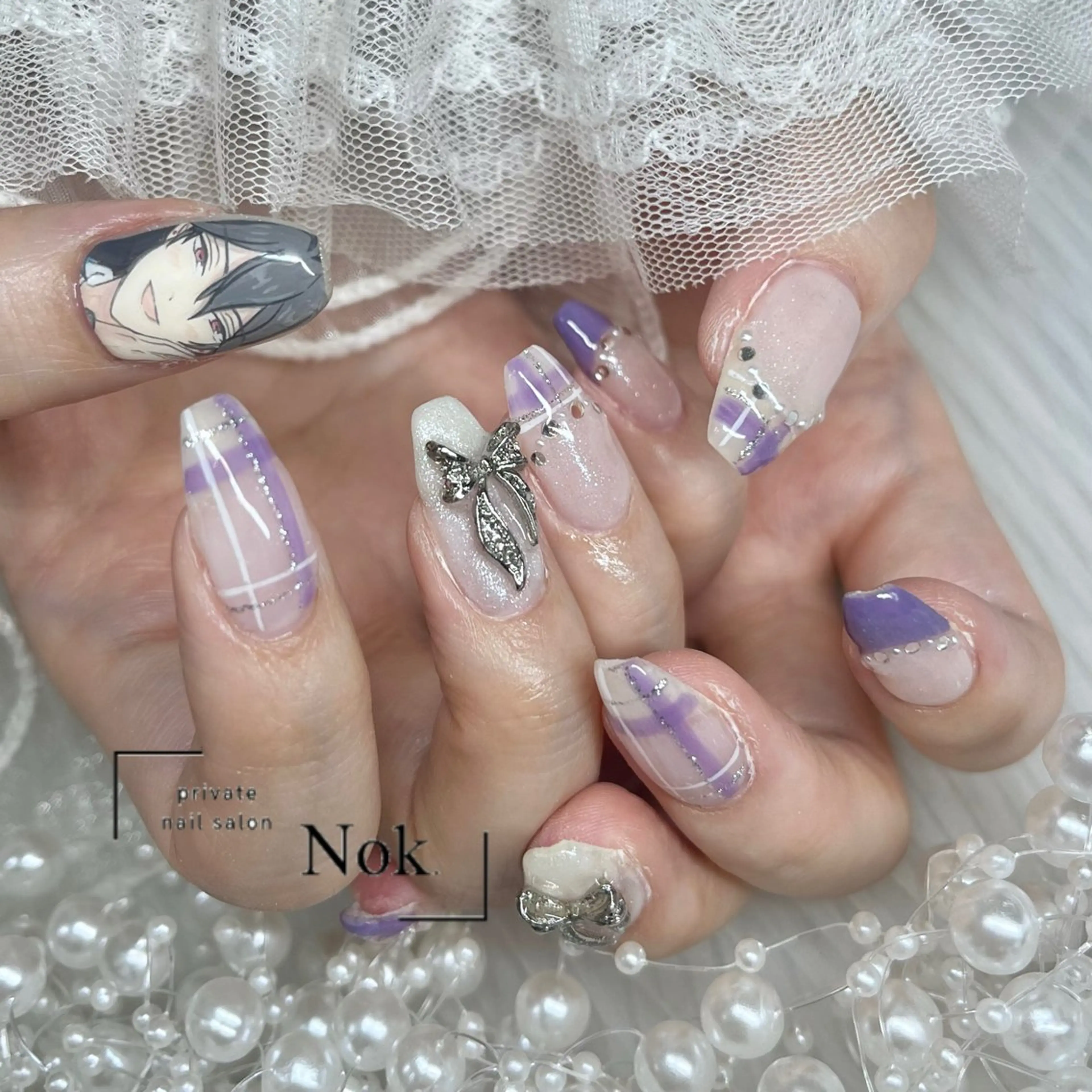 ネイル リボン ハンドネイル 池袋痛ネイル Nok. 渡辺のネイルデザイン