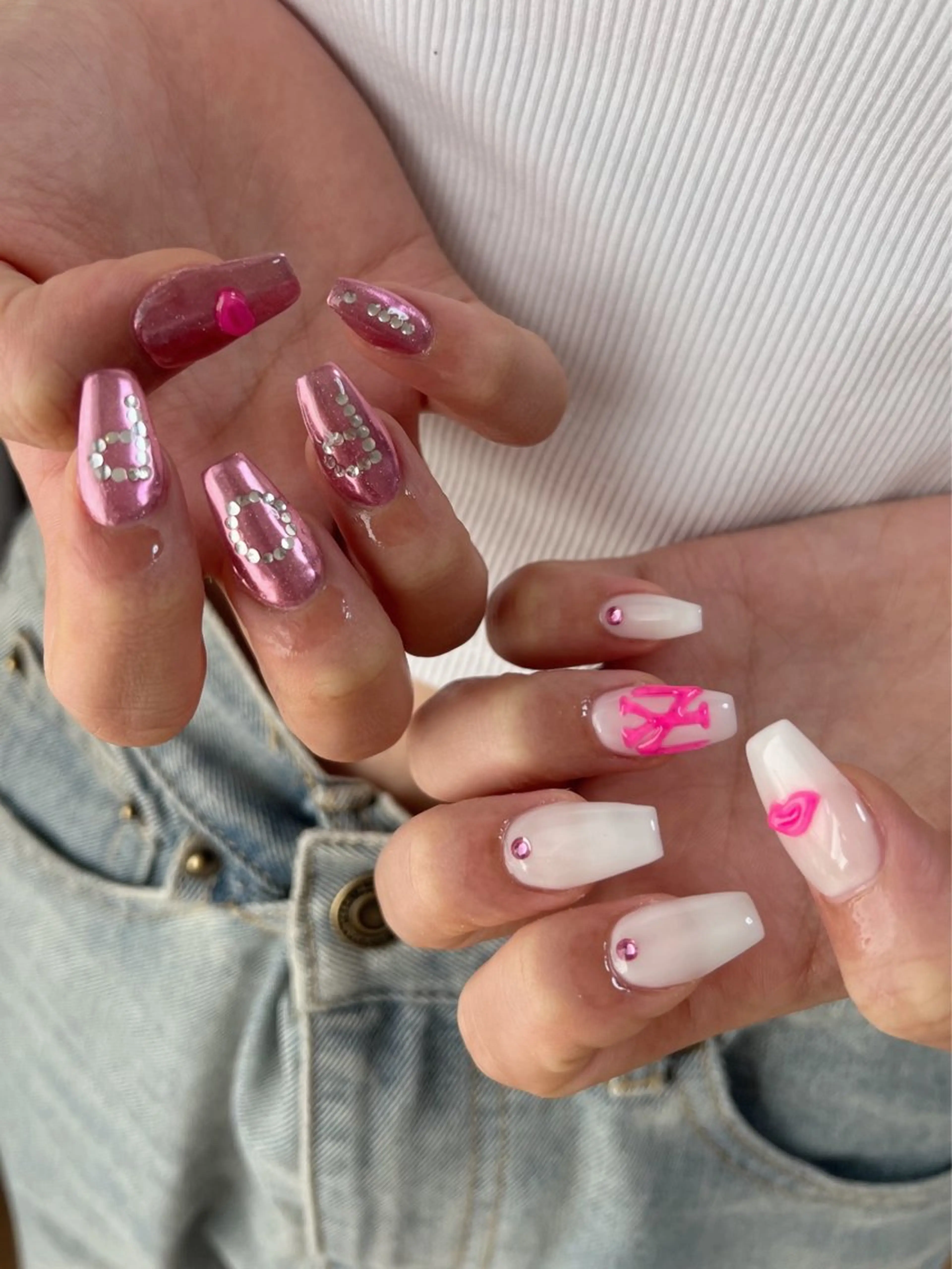 ネイル ミラーネイル ピンク ハンドネイル 川端 京香のネイルデザイン