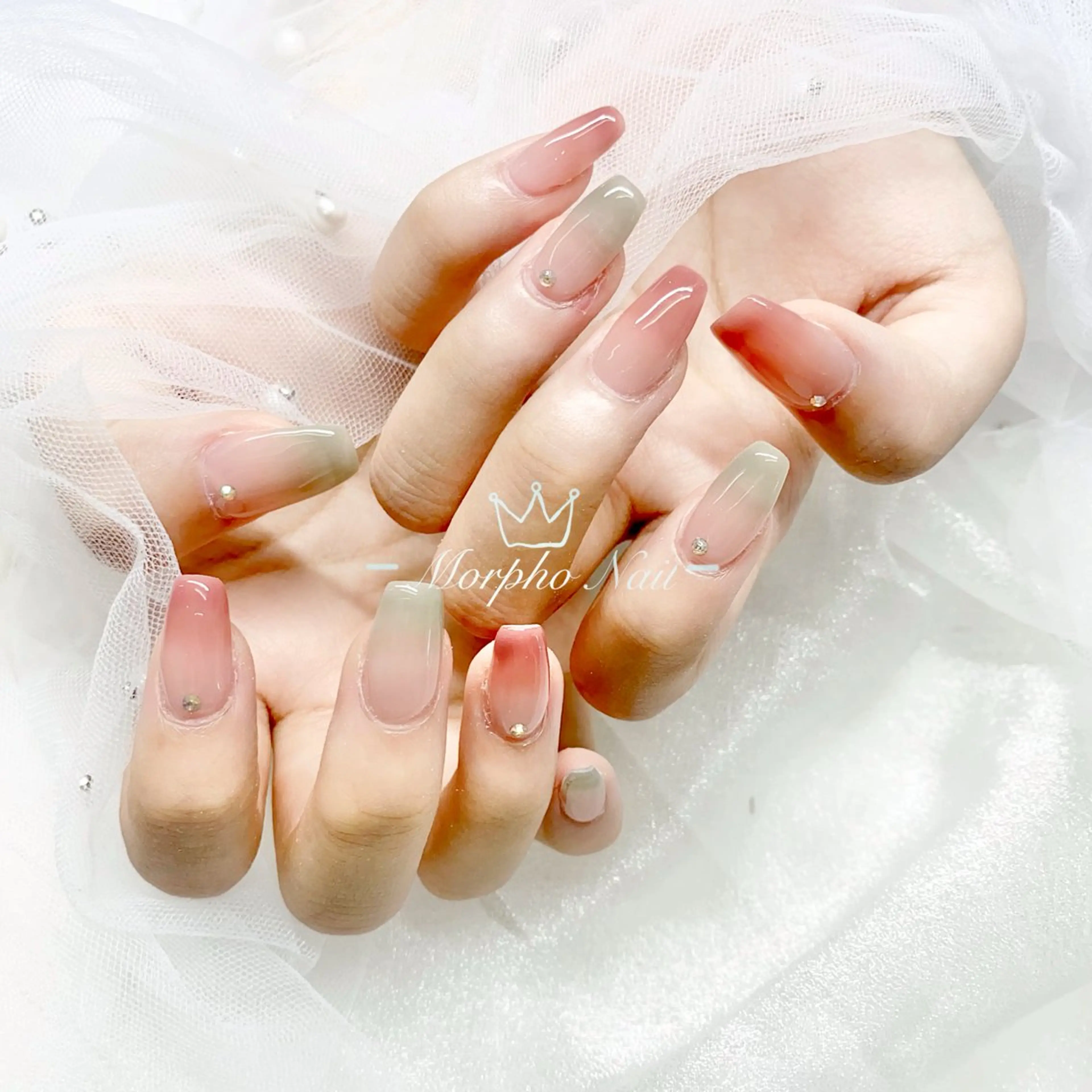 ネイル 長さ出し ジェルネイル キラキラネイル 大理石ネイル(マーブル) ニュアンスネイル Morpho nailのネイルデザイン