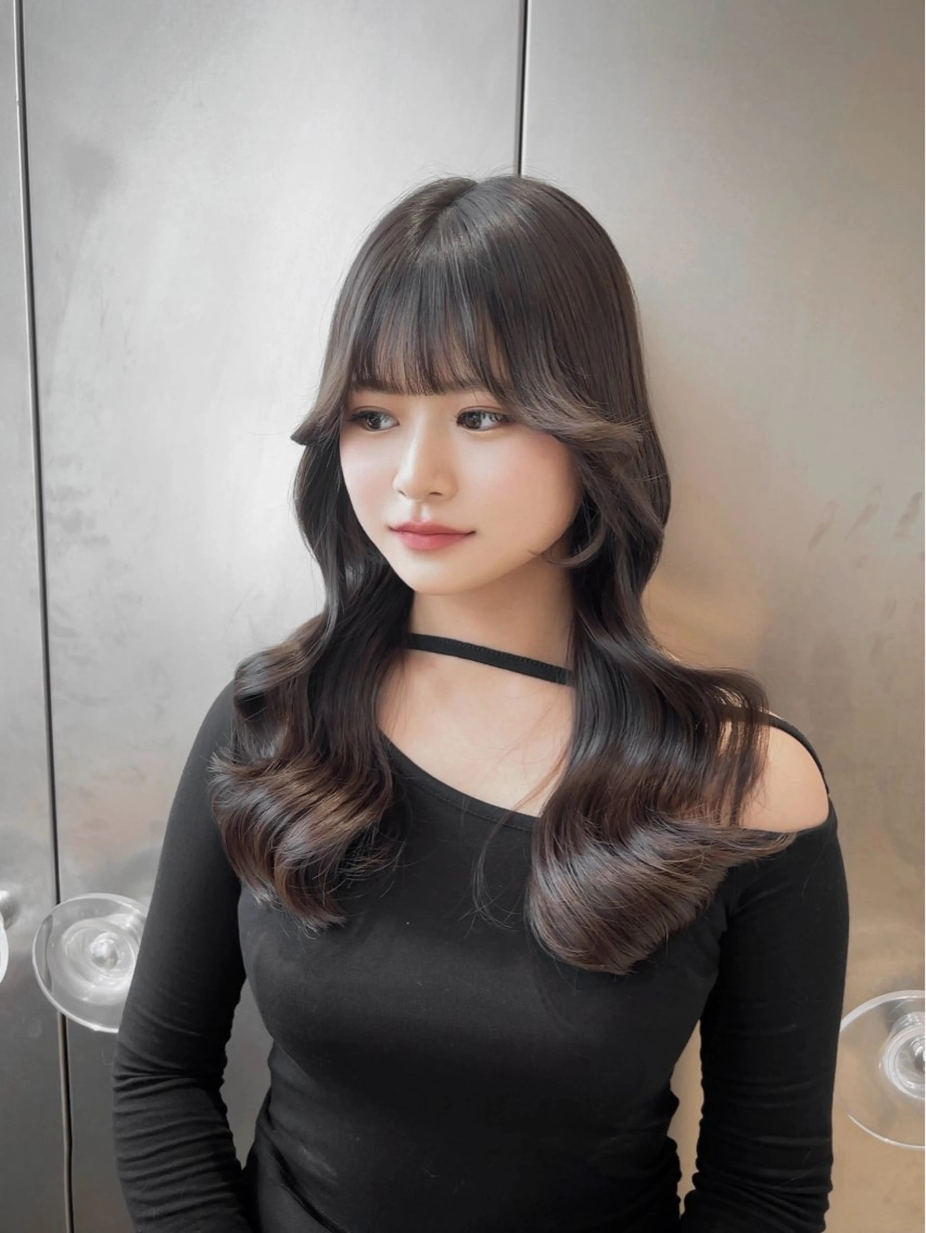 ロング カラー 透明感カラー グレージュ ヨシンモリ レイヤーカット カット ヘアカラー トリートメント 🩷韓国ヘア/レイヤ ー🩷Maikaのヘアスタイル