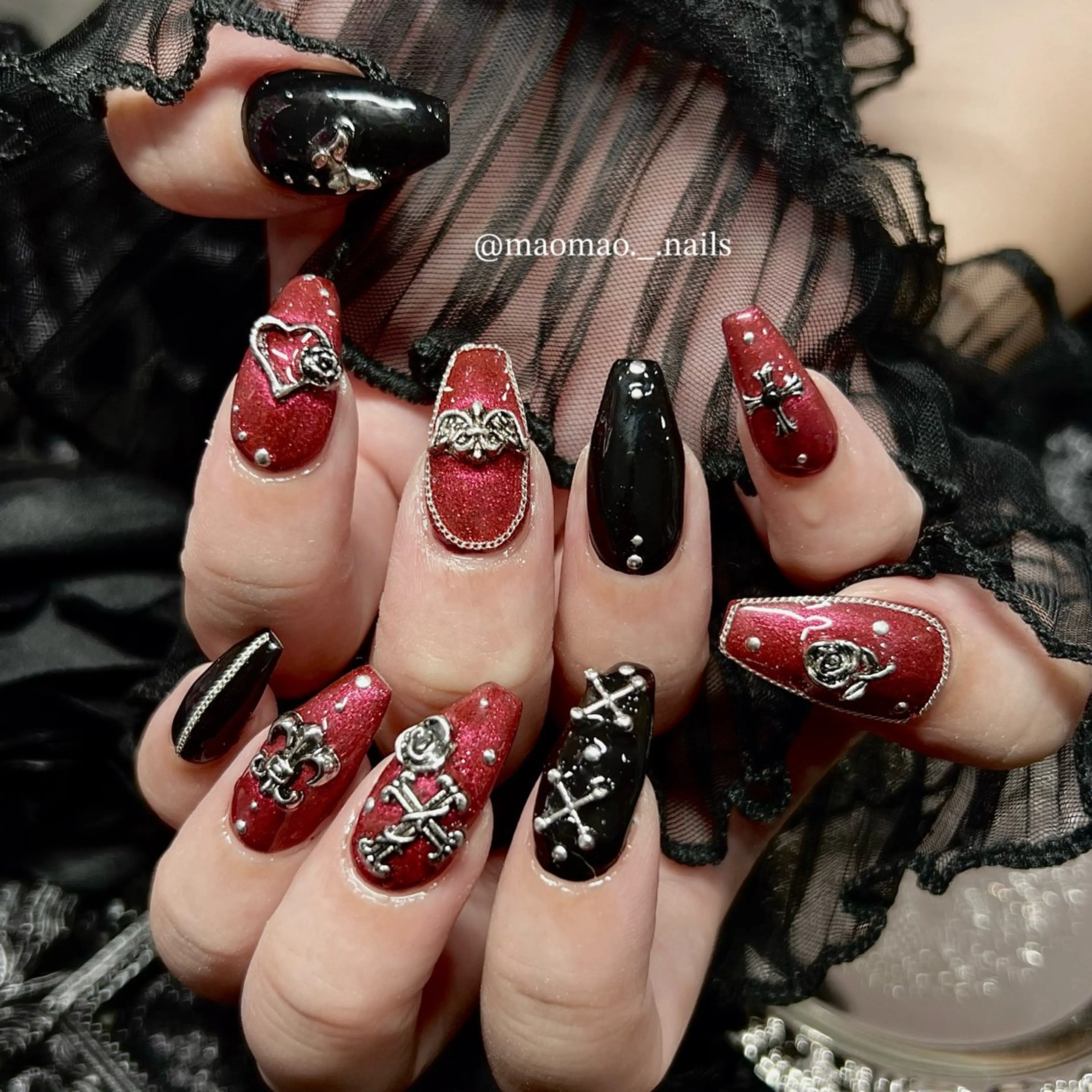 ネイル ハンドネイル pomy nail 渋谷店所属・🎀mao・スカルプ 姫系デザイン🪽のネイルデザイン
