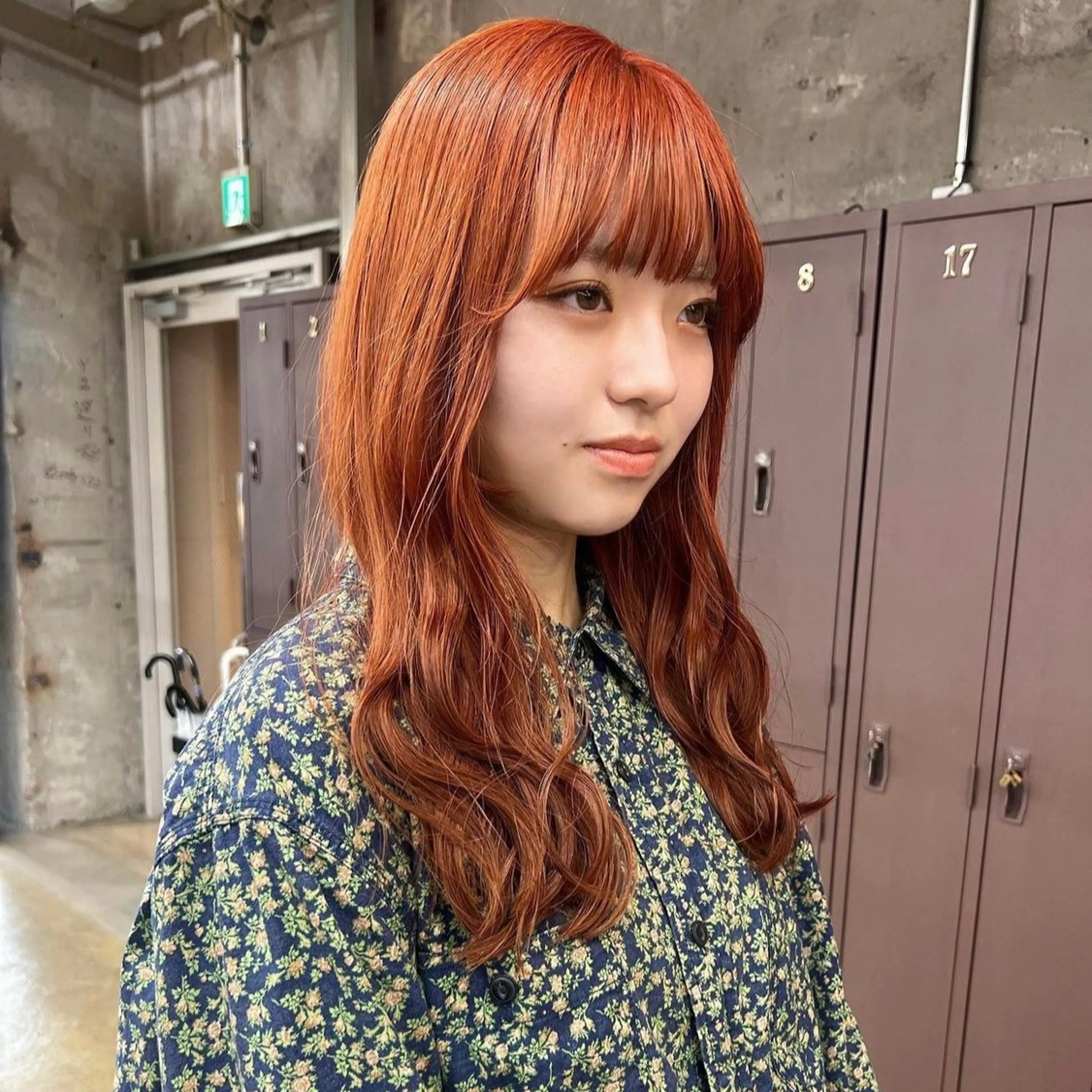 ロング オレンジブラウン カット ヘアカラー 韓国 /男女🆗 細江　美紅のヘアスタイル