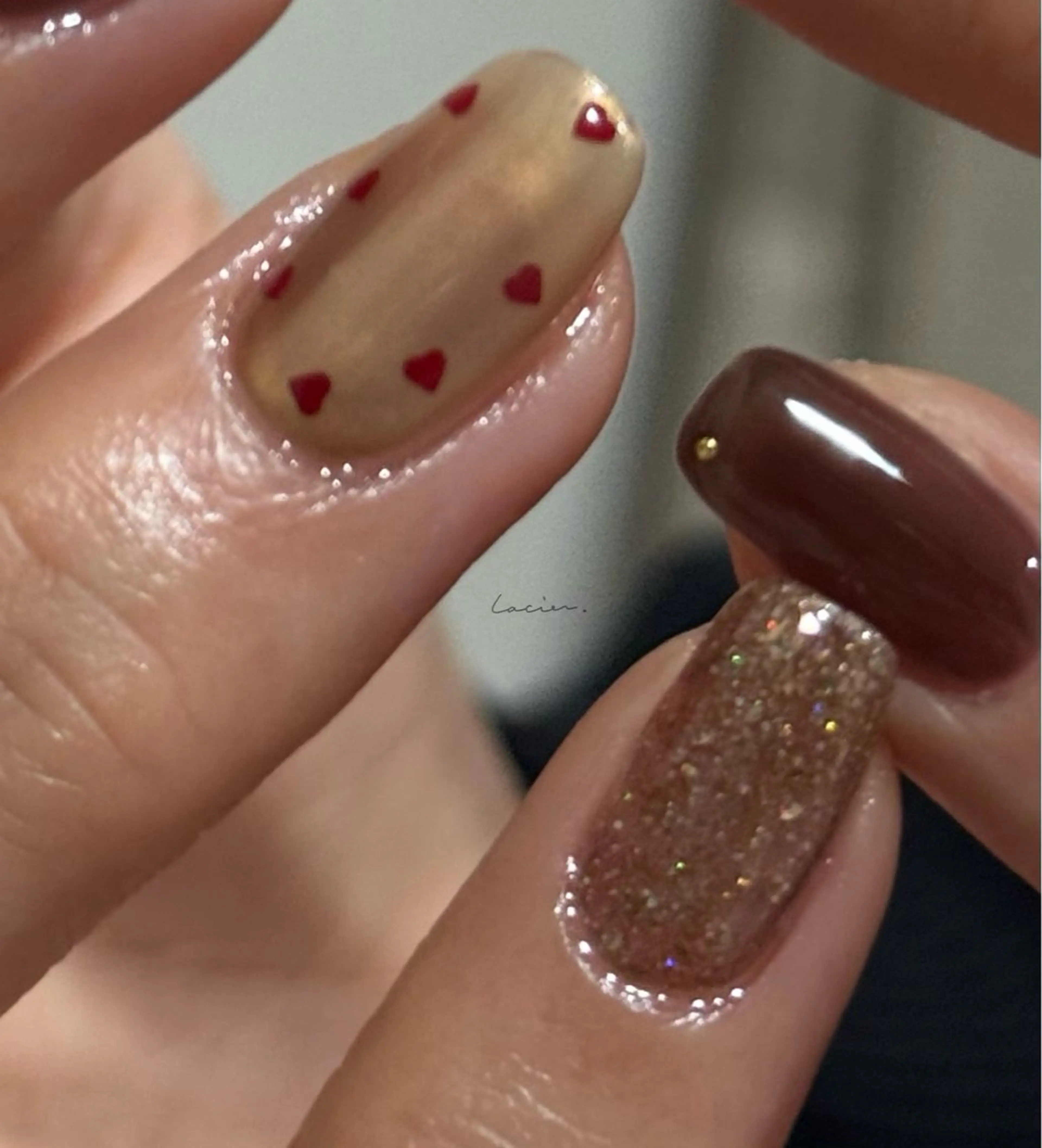 ネイル ハート 冬ネイル クリスマス ハンドネイル lacier nailのネイルデザイン