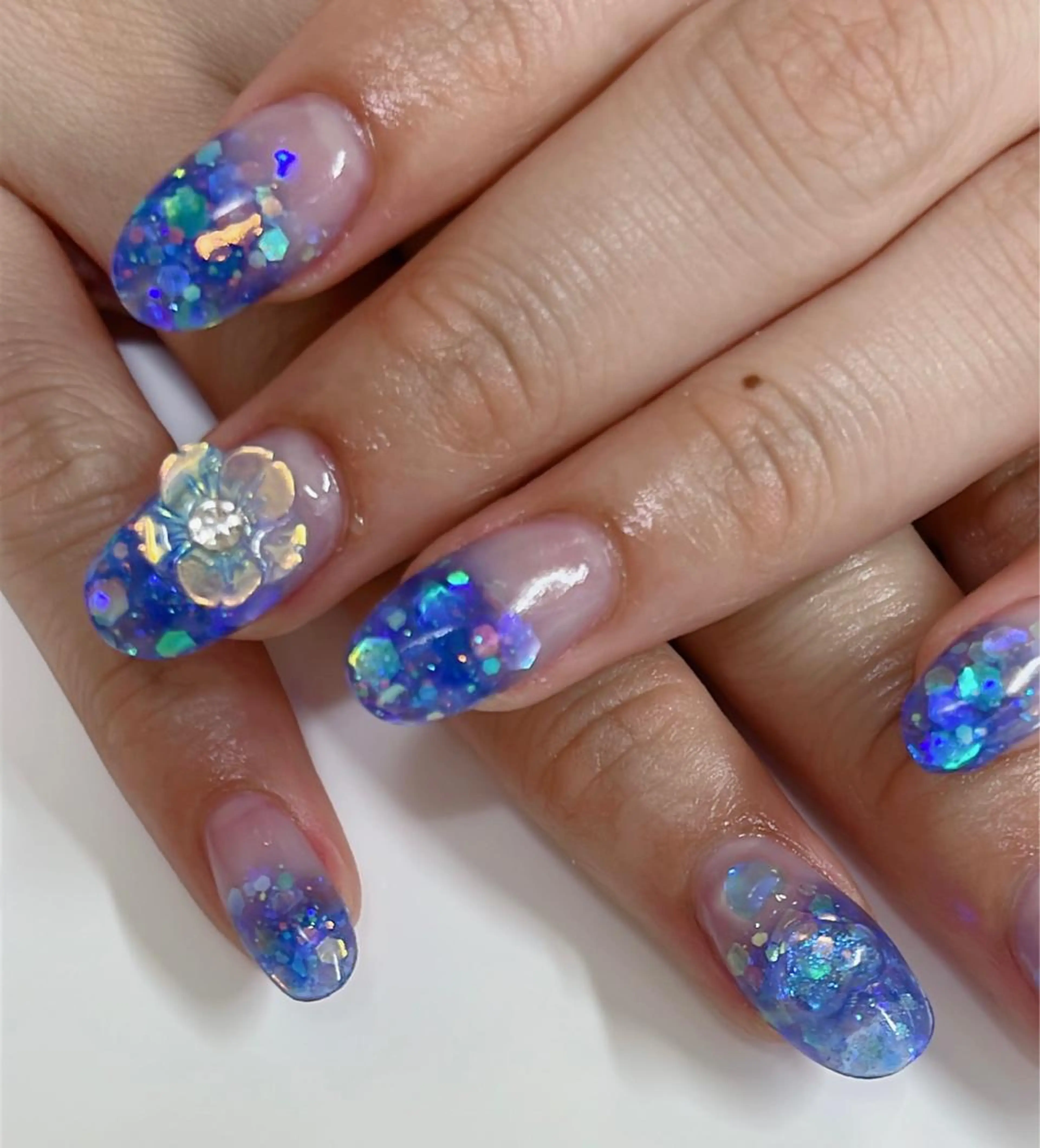 ネイル ブルー クリアネイル グラデーション ラメ(グリッター) plaisir所属・plaisir プレジールネイルのネイルデザイン