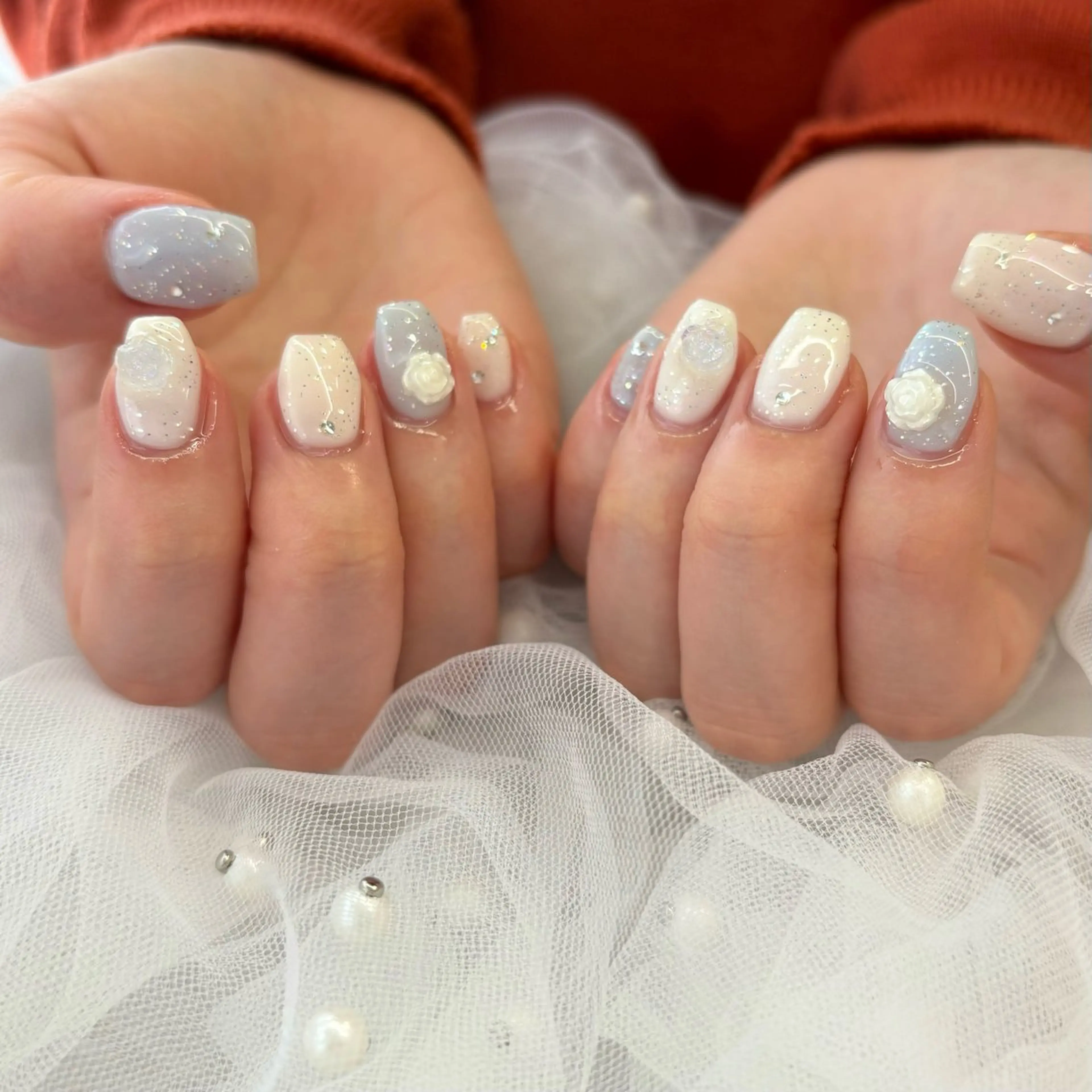 ネイル 水色 ハンドネイル 荒巻 めいのネイルデザイン