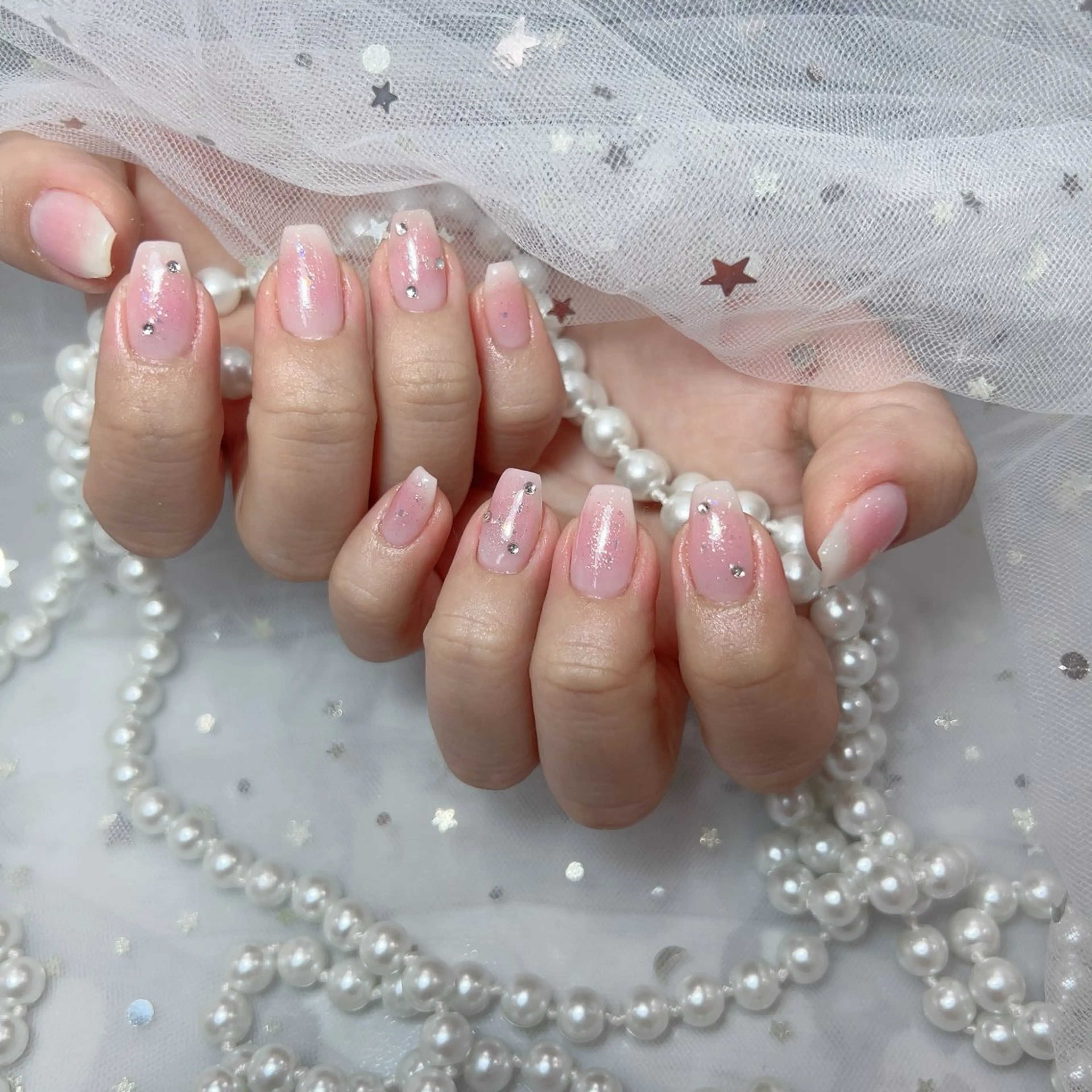 ネイル アートネイル フラッシュネイル フレンチネイル ジェルネイル ガラスフレンチ You&Me Yukiのネイルデザイン