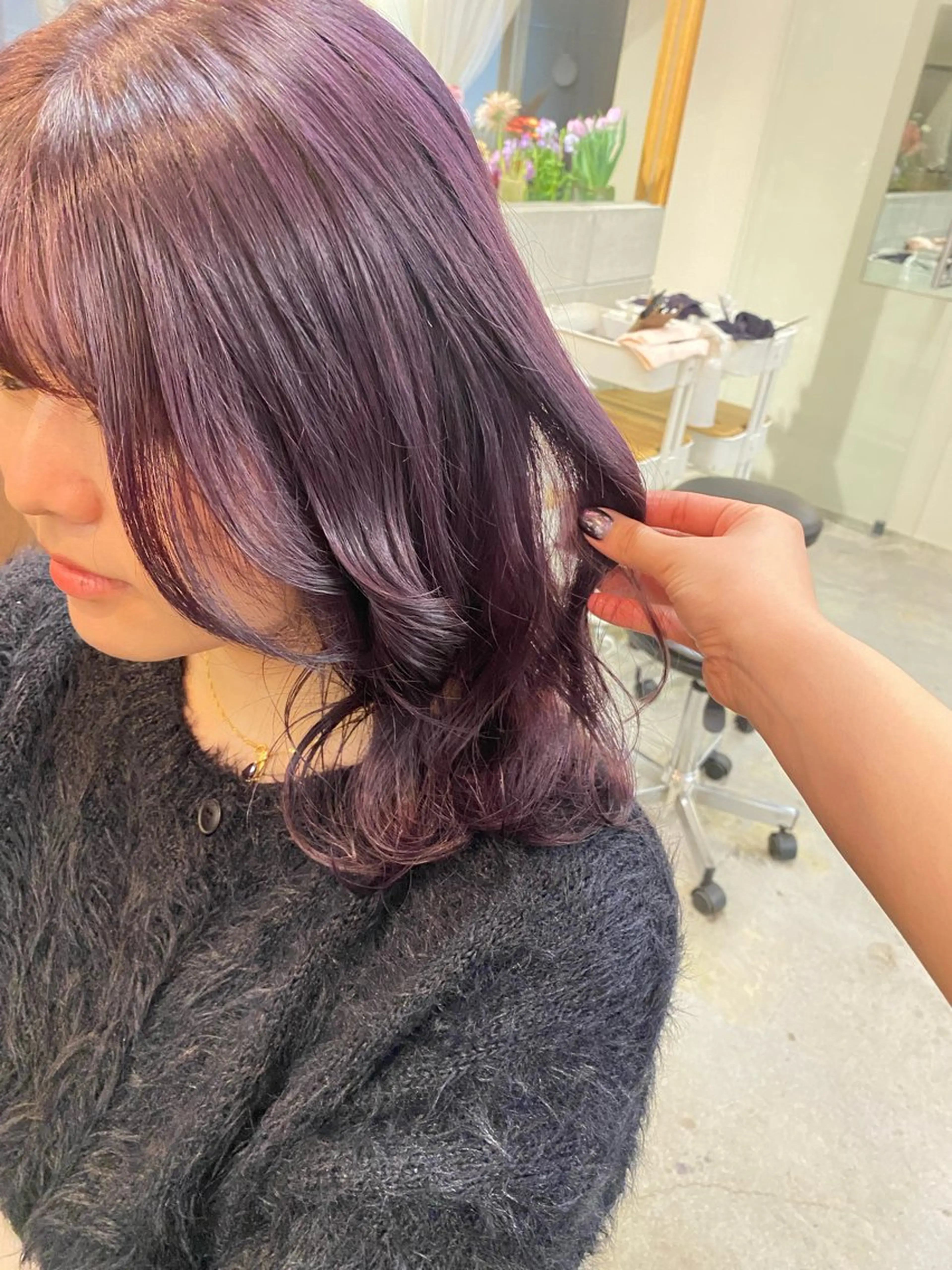 ミディアム カラー カシス ラベンダーカラー NIKO/名古屋/ 伏見/花屋併設のヘアスタイル