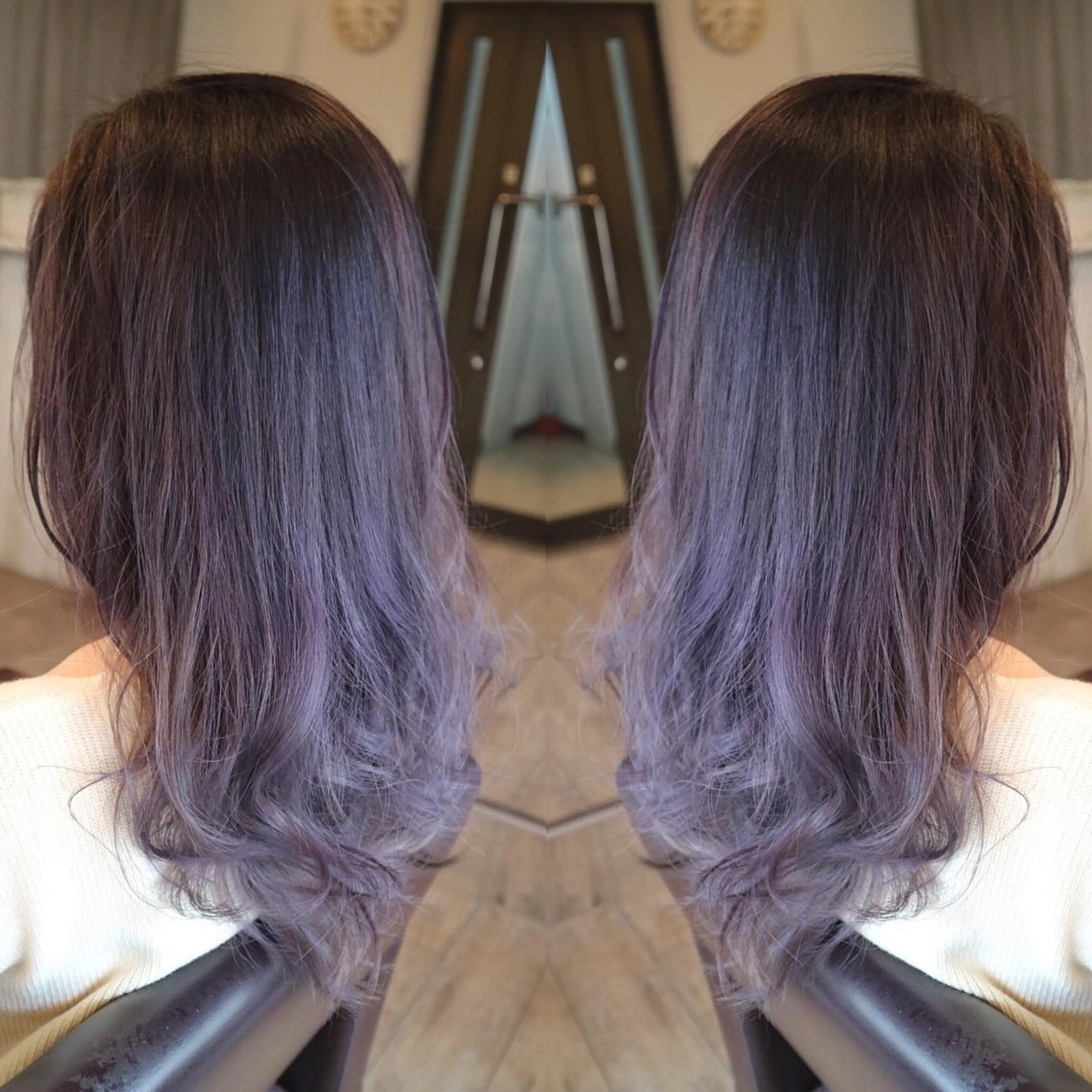 セミロング カラー ブリーチ ラベンダーカラー ヘアカラー JIL BLAN 京都のヘアスタイル