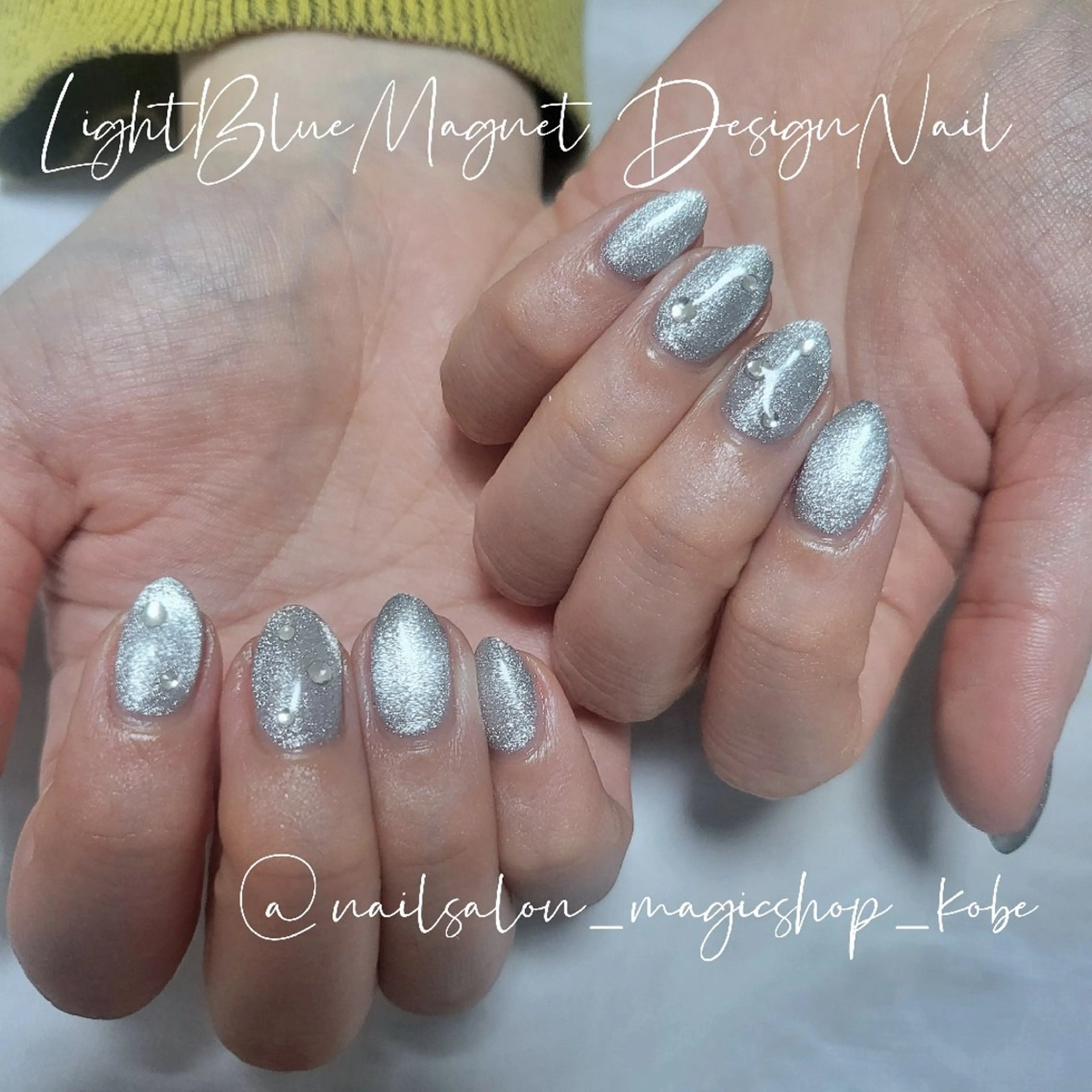 ネイル ジェルネイル キラキラネイル 水色 マグネットネイル シンプルネイル ハンドネイル Nailsalon MagicShopのネイルデザイン