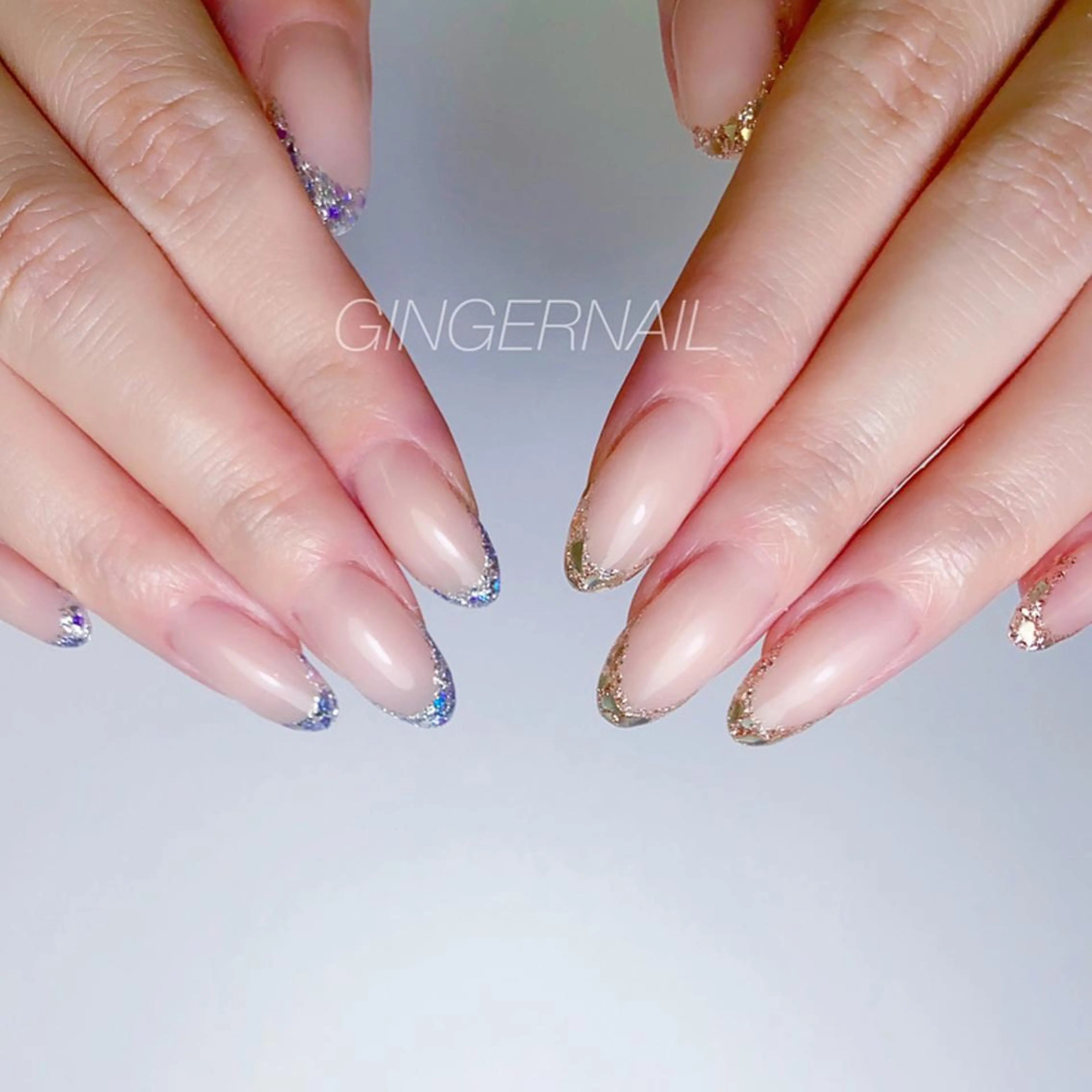 ネイル フレンチネイル ガラスフレンチ ゴールド シルバー ハンドネイル ハンドケア GINGER NAIL所属・代々木 GINGERNAILのネイルデザイン