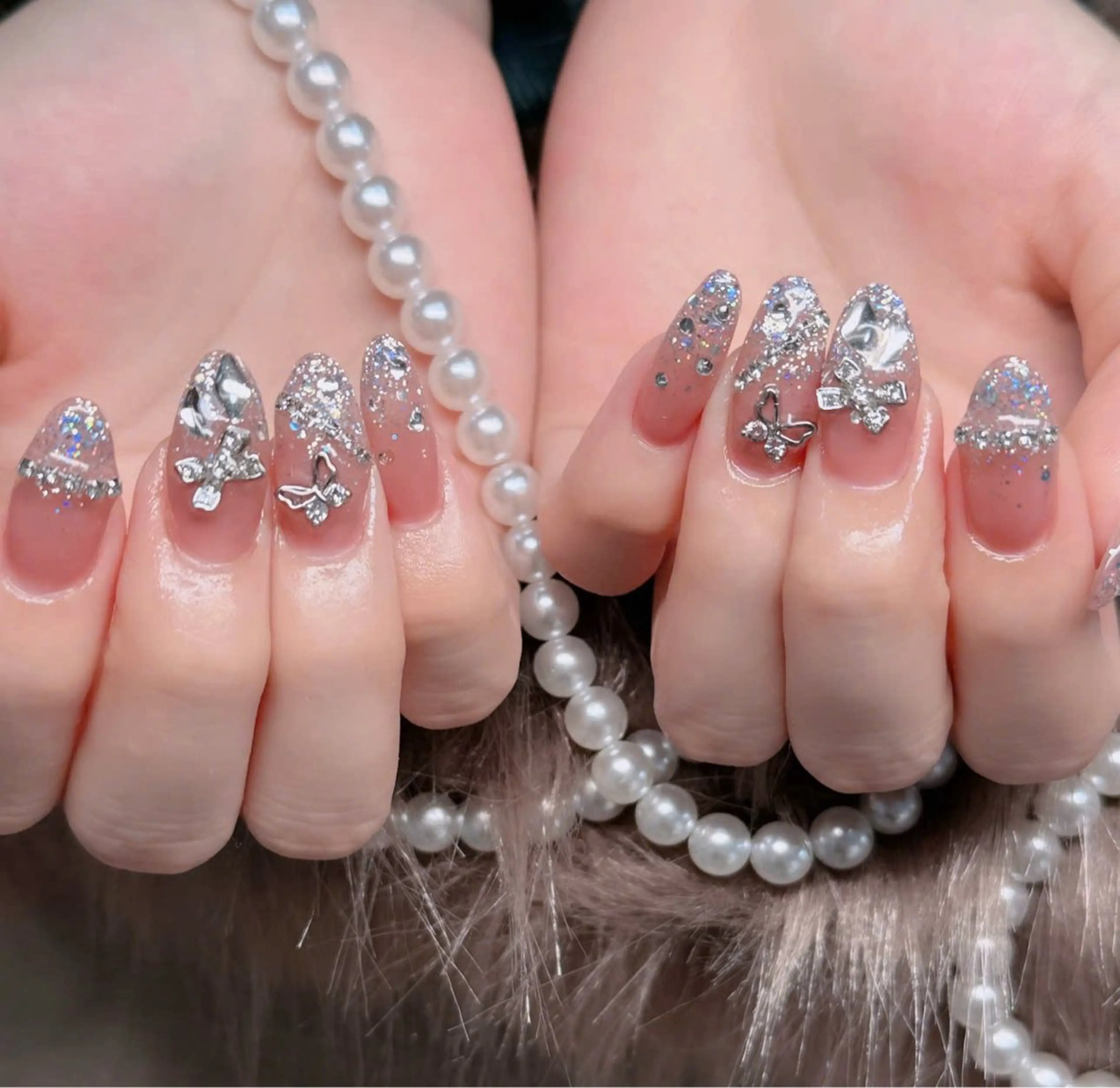 ネイル フレンチネイル ジェルネイル ガラスフレンチ ハロウィン ハート ハンドネイル H.baby Nail Salonのネイルデザイン