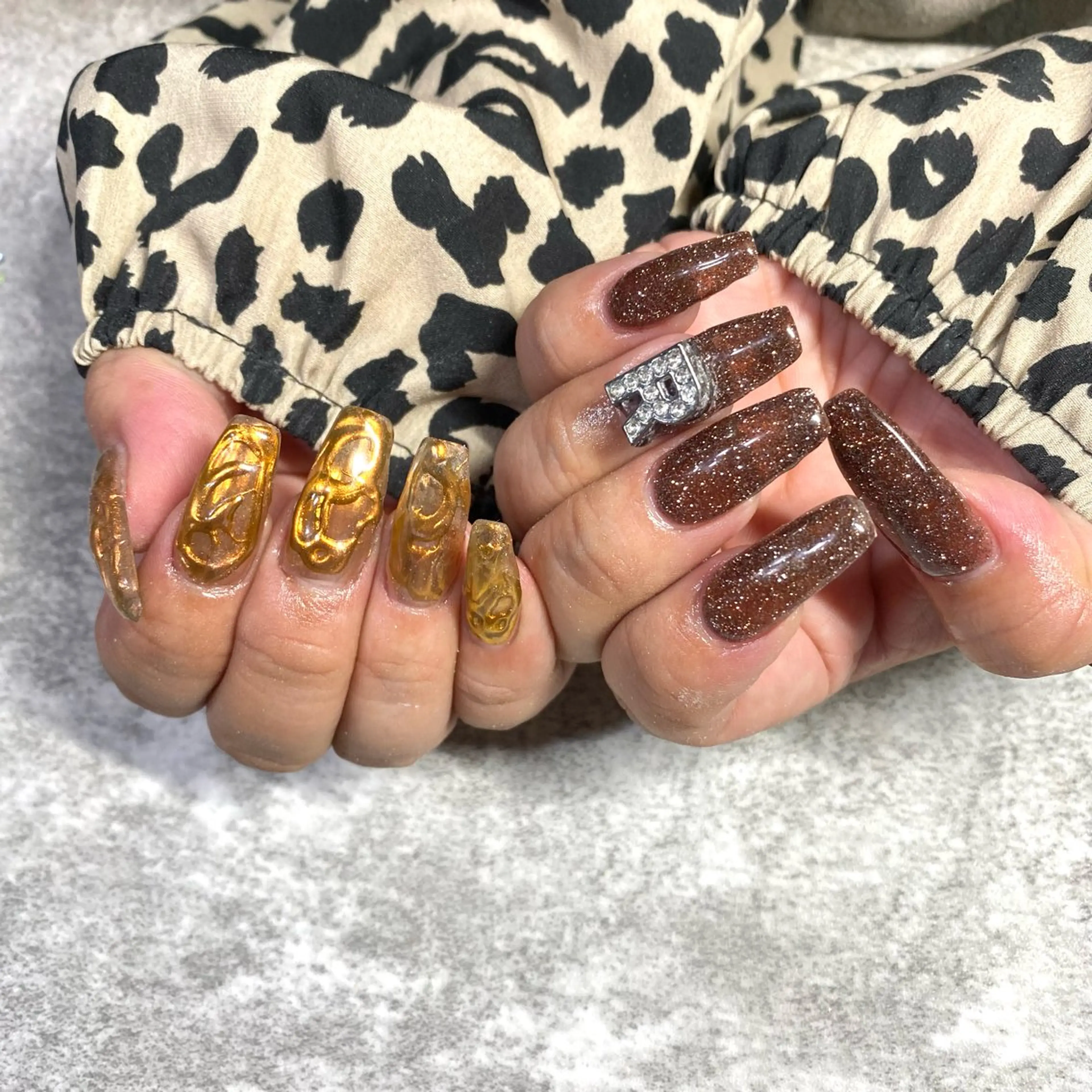 ネイル アートネイル ブラウン フラッシュネイル ラメ(グリッター) ミラーネイル ハンドネイル ★Rinail... .のネイルデザイン