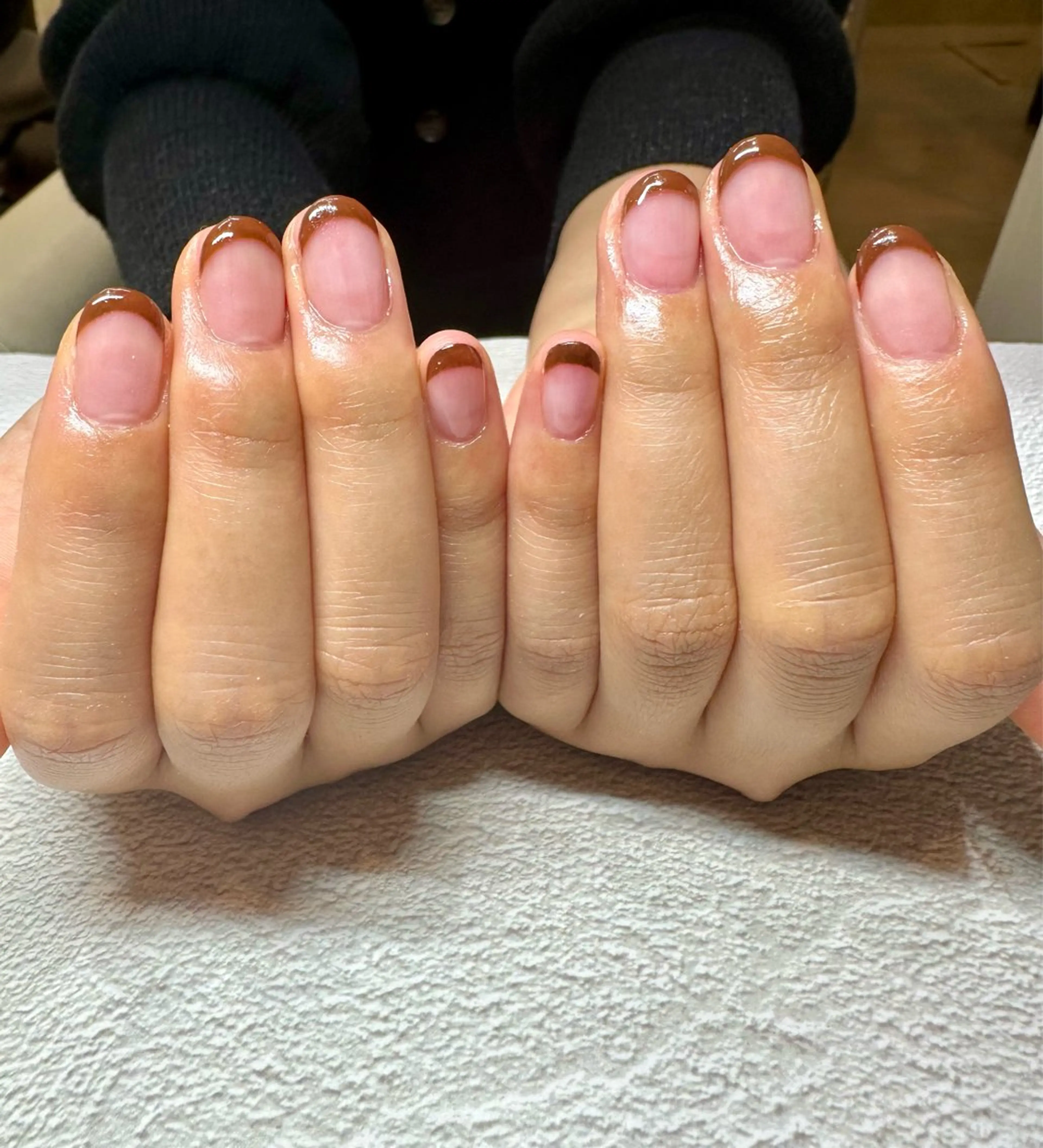 ネイル ブラウン フレンチネイル ハンドネイル Tanemoto所属・Ueda Rieのネイルデザイン