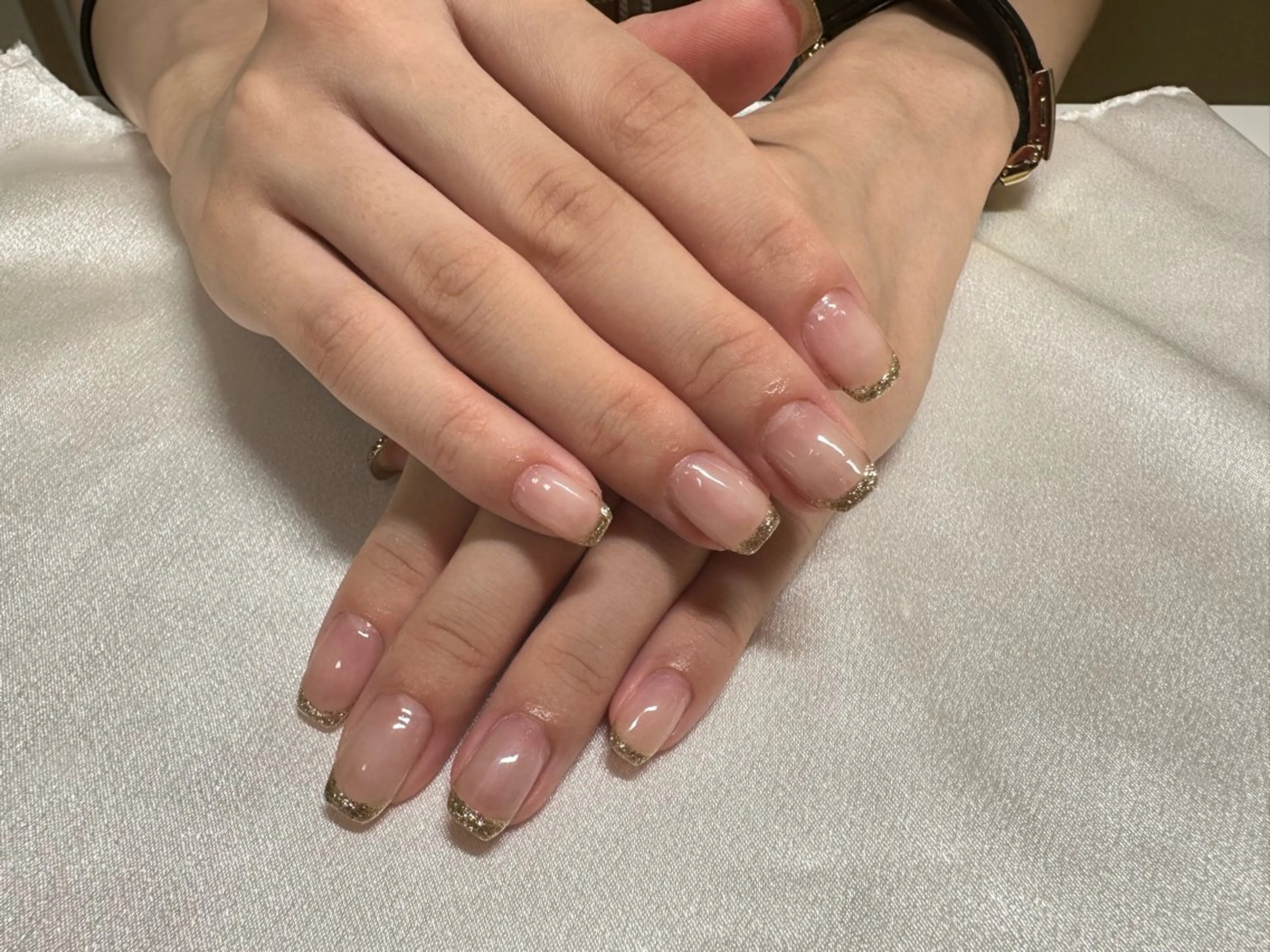 ネイル クリアネイル フレンチネイル ラメ(グリッター) 【パラジェル・フィルイン】Nailsalon Merci東中野所属・Merci shigaのネイルデザイン