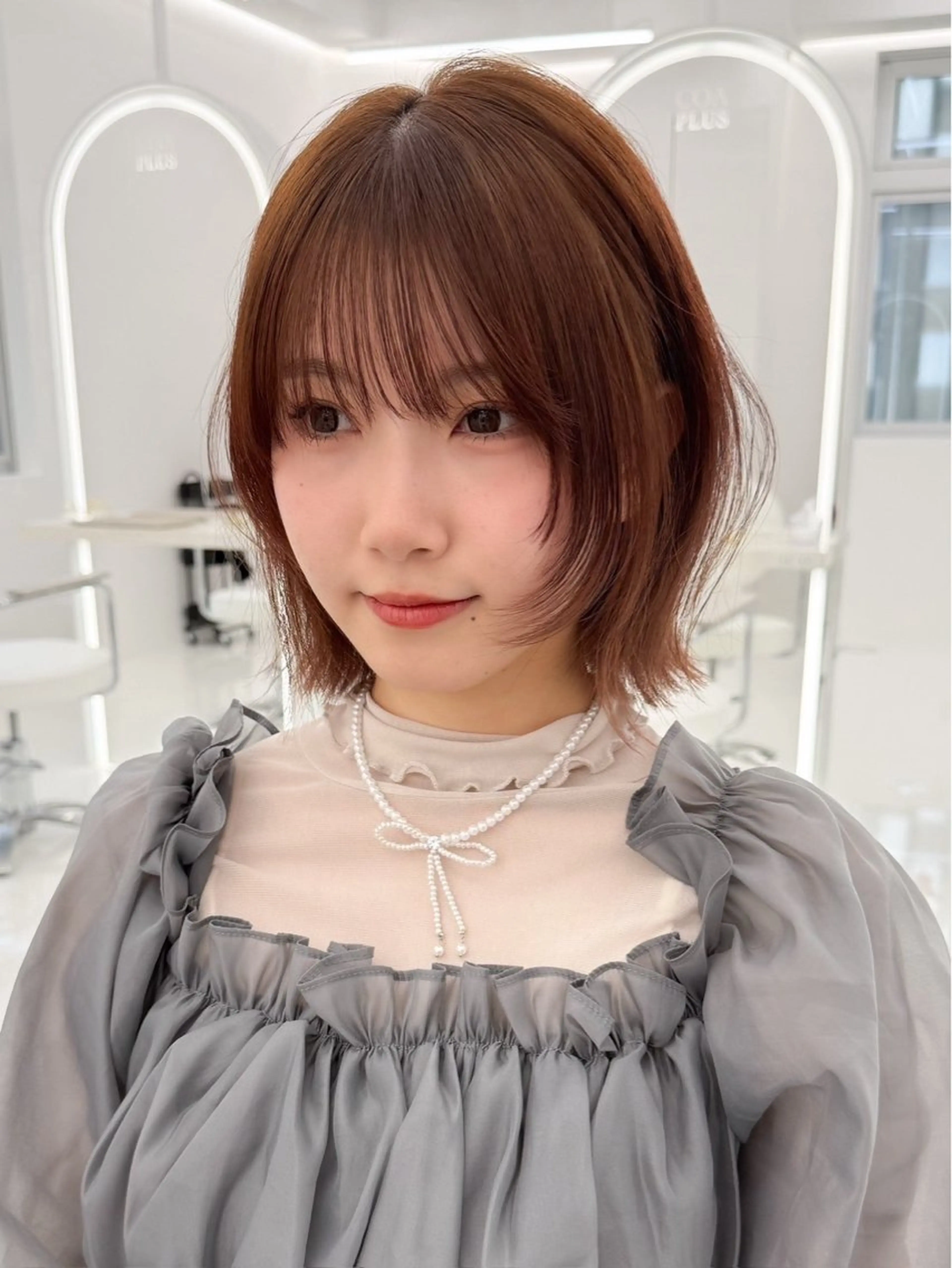 ミディアム 顔まわりレイヤー 顔周りカット 韓国風ヘア レイヤーカット 似合わせカット カット ヘアカラー トリートメント COAPLUS立川所属・前髪/顔周り 透明感カラーとどさんのヘアスタイル