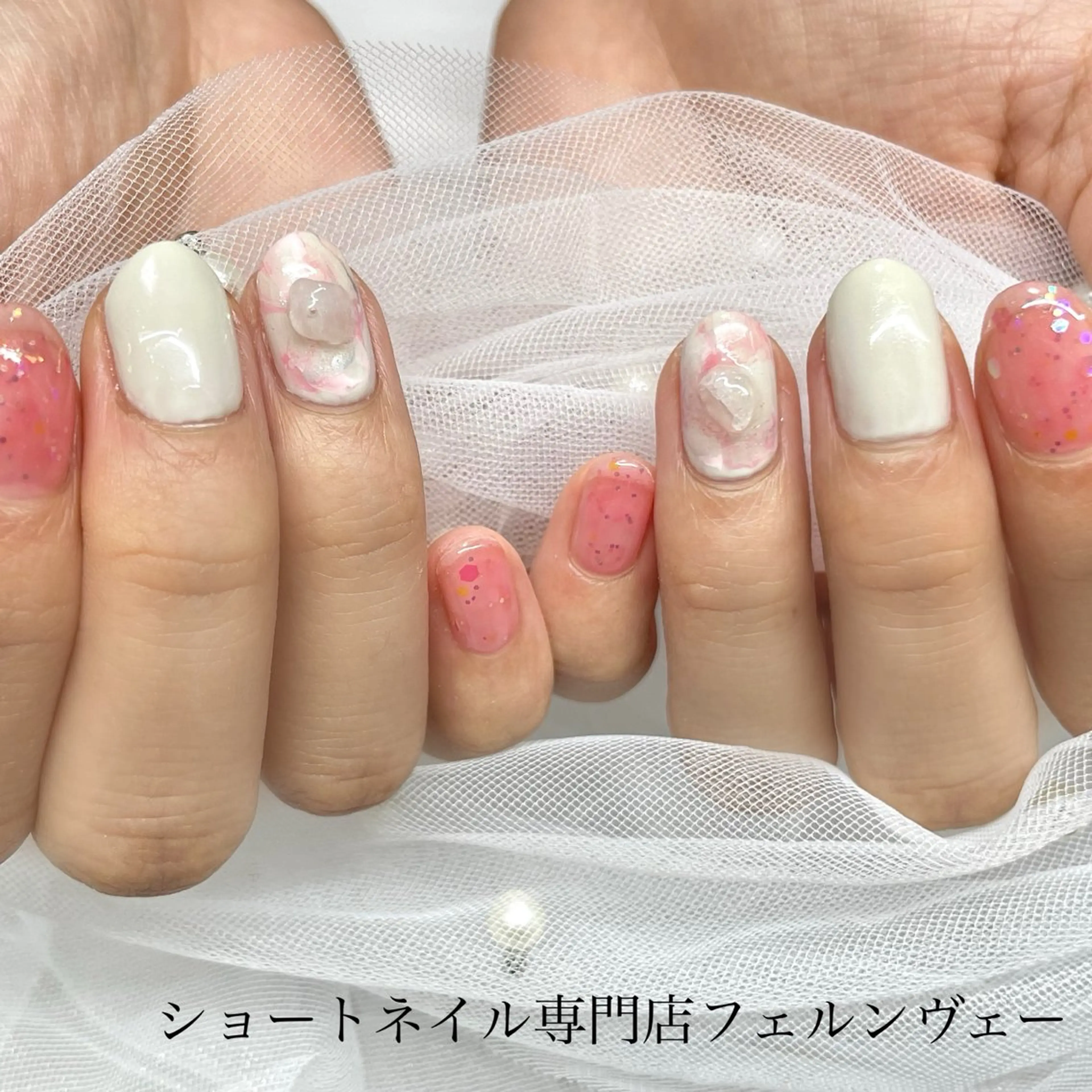 ネイル ジェルネイル パラジェル ピンク ショートネイル ハンドネイル ショートネイル専門店フェルンヴェー所属・ショートネイル専門店 フェルンヴェー代々木のネイルデザイン