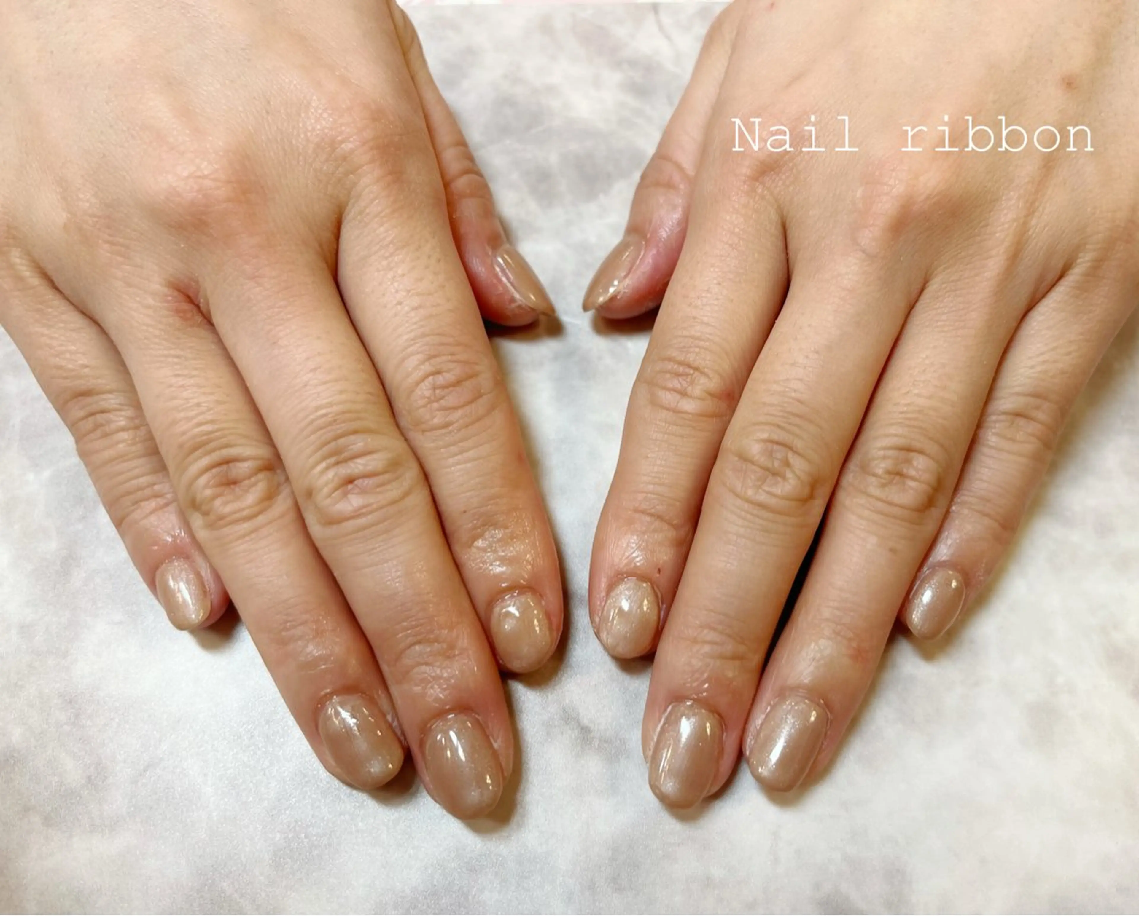 ネイル ブラウン ワンカラーネイル ハンドネイル ネイルリボン 笠井のネイルデザイン