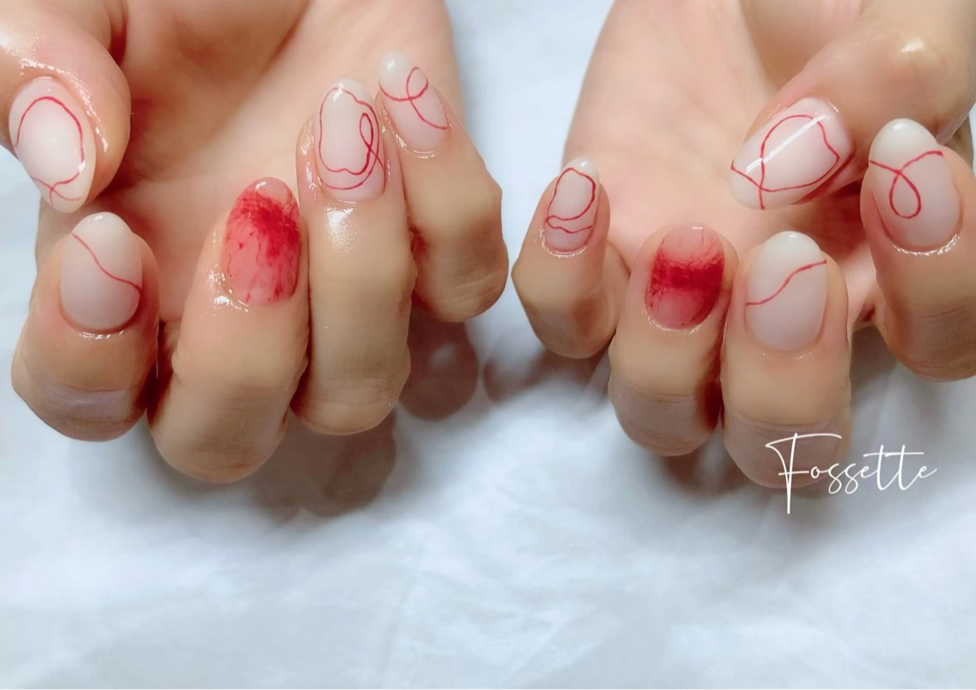 ネイル ニュアンスネイル ワンカラーネイル 赤色 nailsalon Fossetteのネイルデザイン
