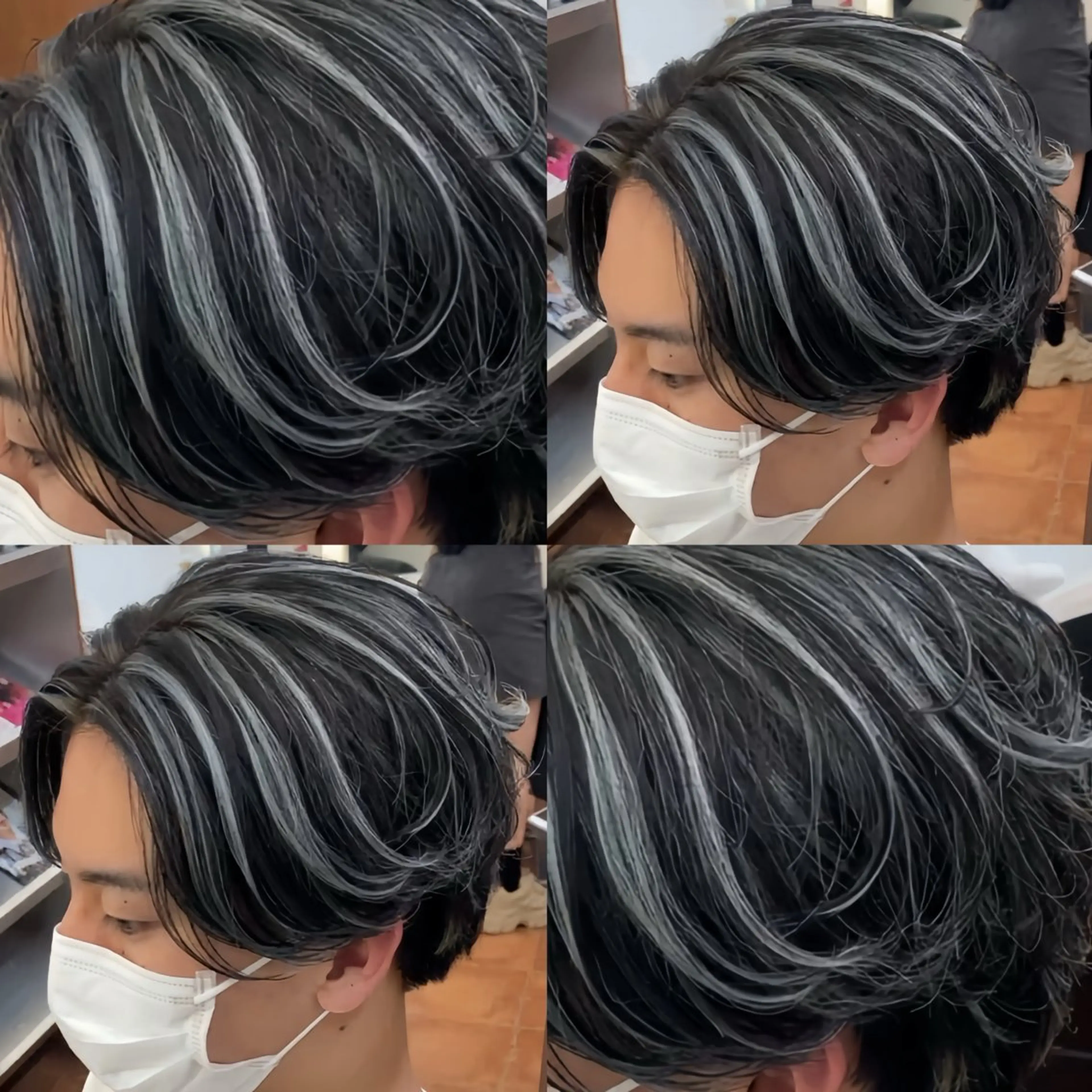 カラー メンズ メンズメッシュ メッシュ シルバー 𝐚𝐨𝐢 メンズ ‪‪/メッシュのヘアスタイル