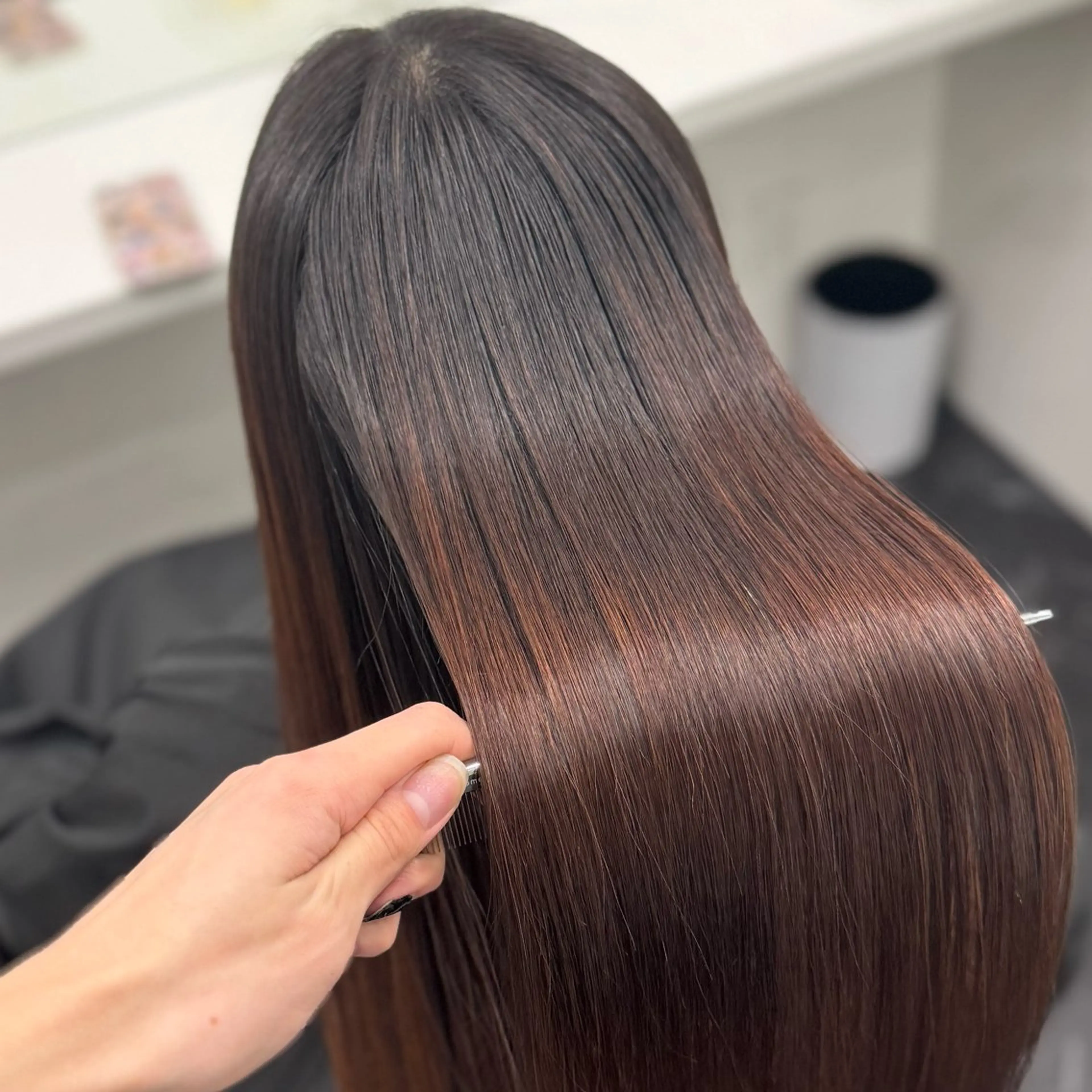 ロング カラー パーマ 黒髪 髪質改善 韓国風ヘア 縮毛矯正 トリートメント ヘアカラー トリートメント ブリーチなし Ⅰ 髪質改善カラーのヘアスタイル