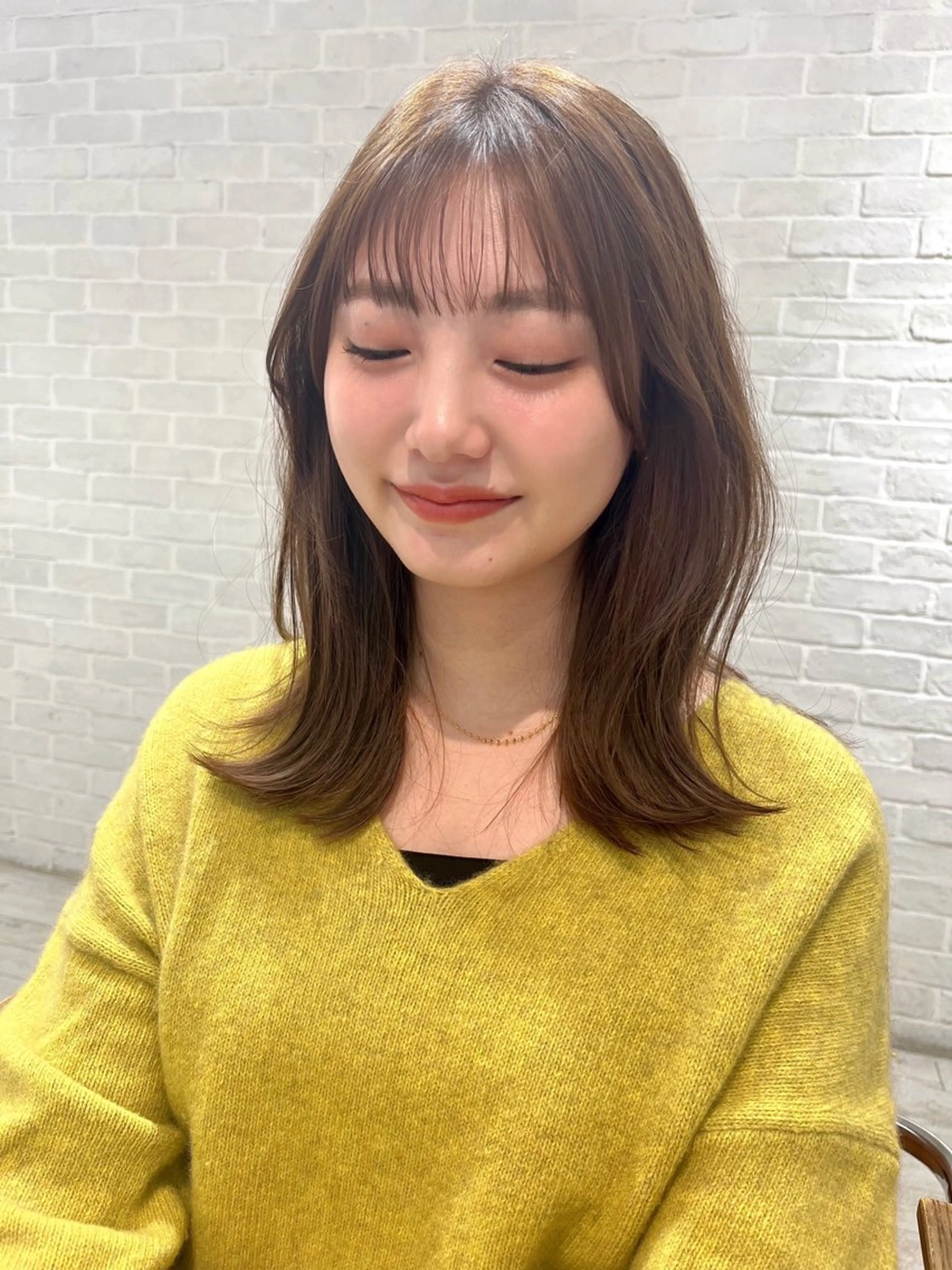 セミロング カラー ベージュカラー ブラウンカラー ブラウンベージュ くびれヘア 顔まわりレイヤー 【韓国ヘア×透明感 カラー】笹谷 莉未のヘアスタイル