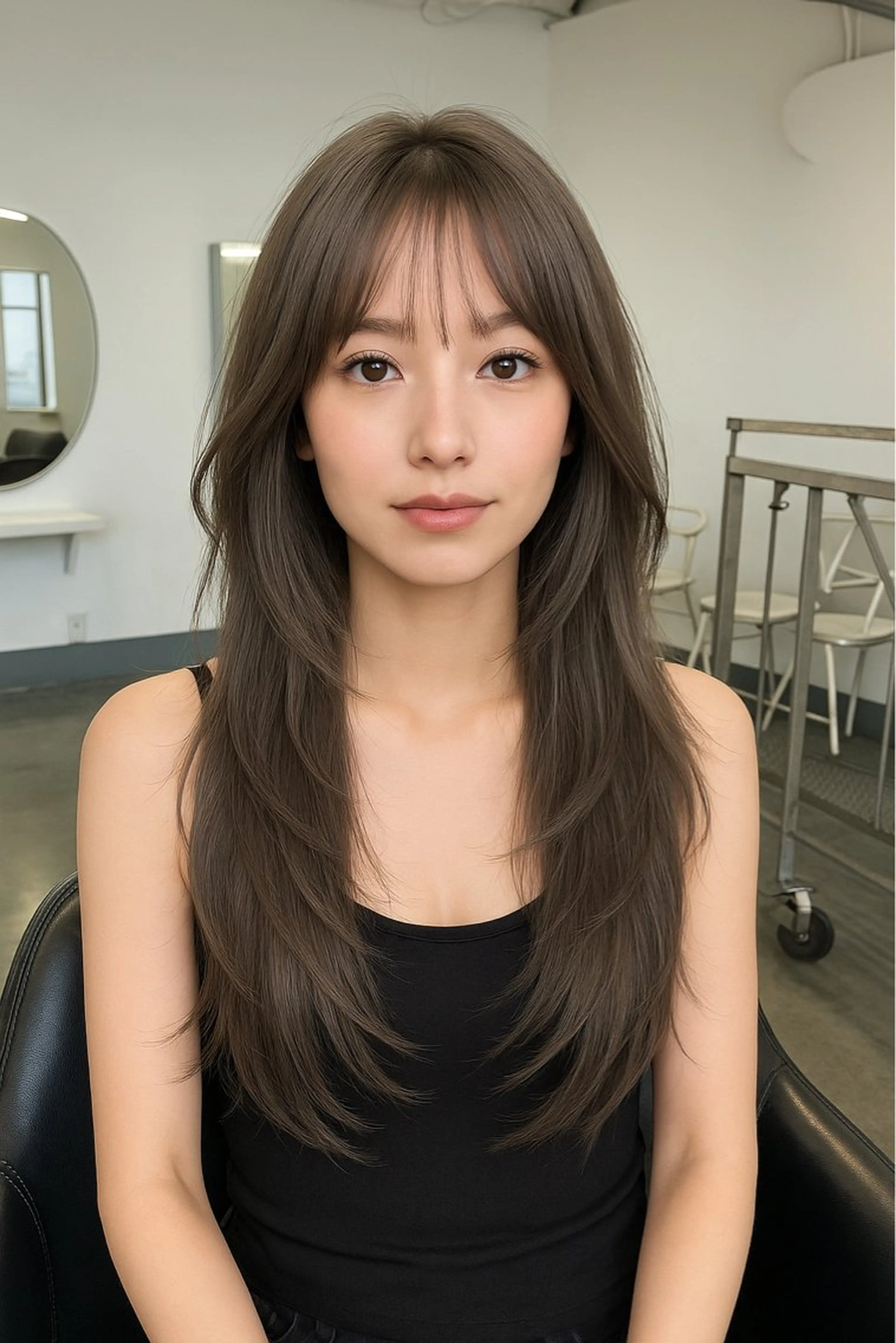 セミロング カラー パーマ ヘアアレンジ メンズ キッズ カット ヘアカラー トリートメント 🦋透明感グレージュ /韓国レイヤー🦋のヘアスタイル