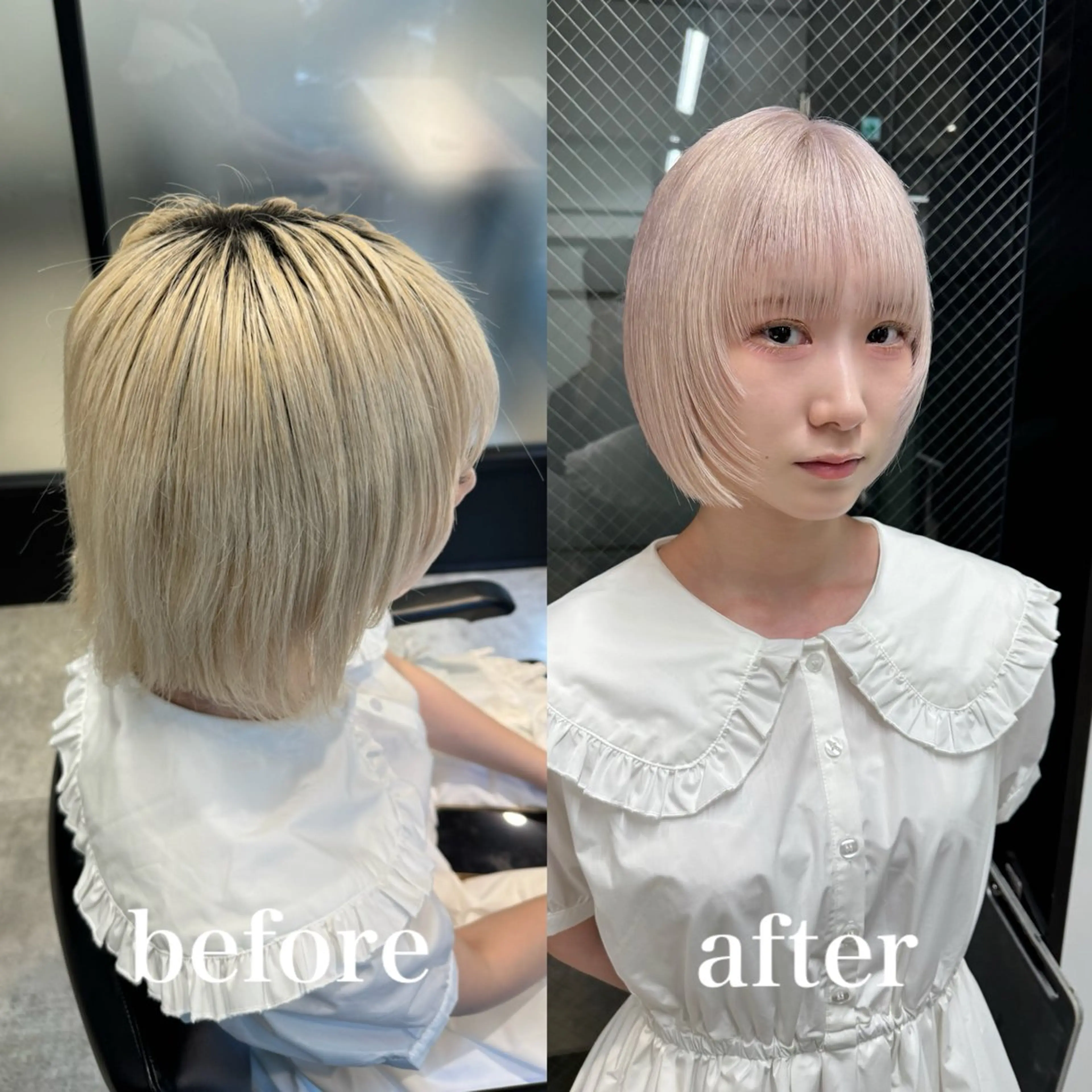 ショート カラー 切りっぱなしボブ ブリーチ ボブ レイヤーカット/韓国 艶カラー🪄REN.のヘアスタイル