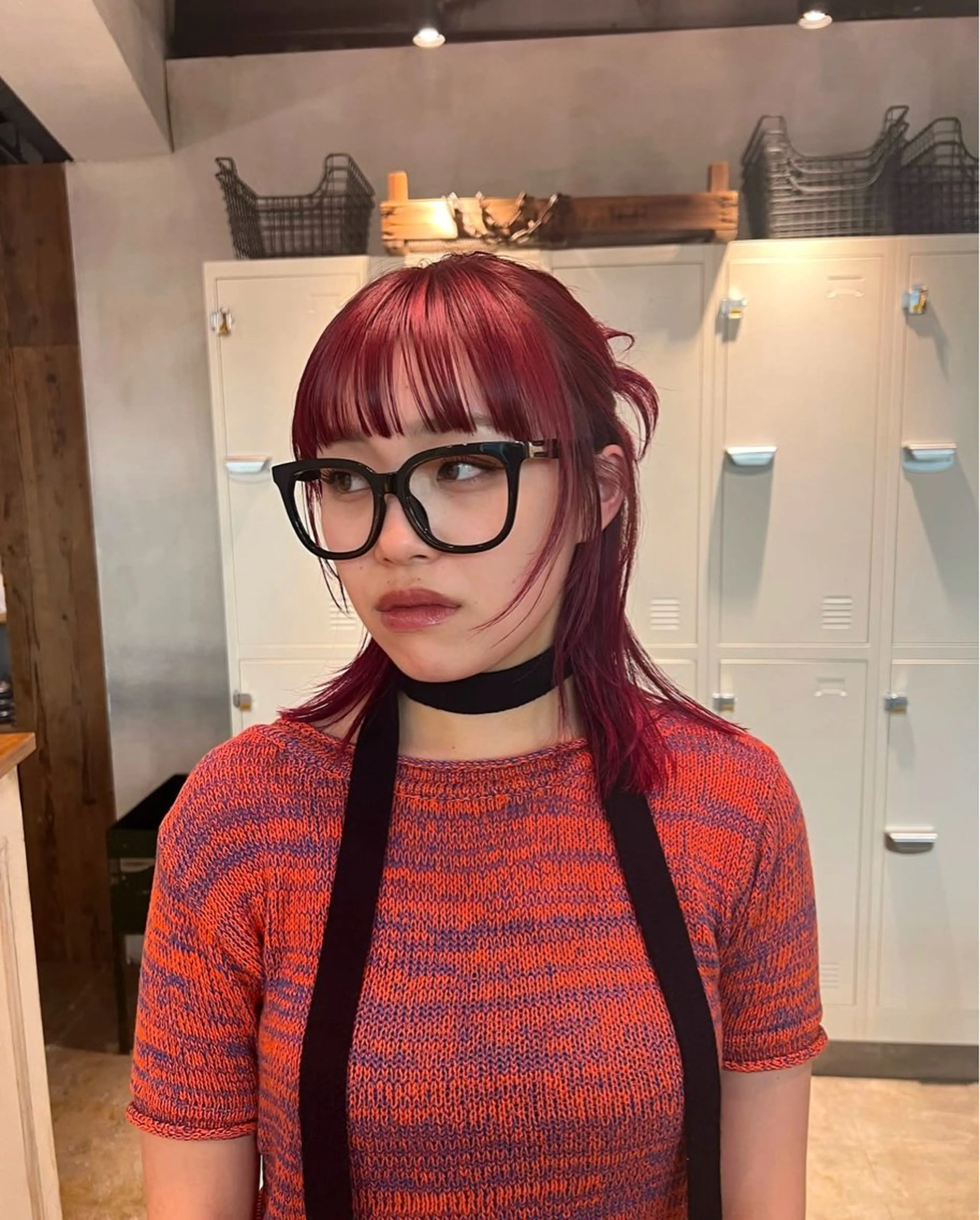 ミディアム カラー ヘアアレンジ ピンクカラー レッドカラー 似合わせカット カット ヘアカラー さくらい まりこのヘアスタイル