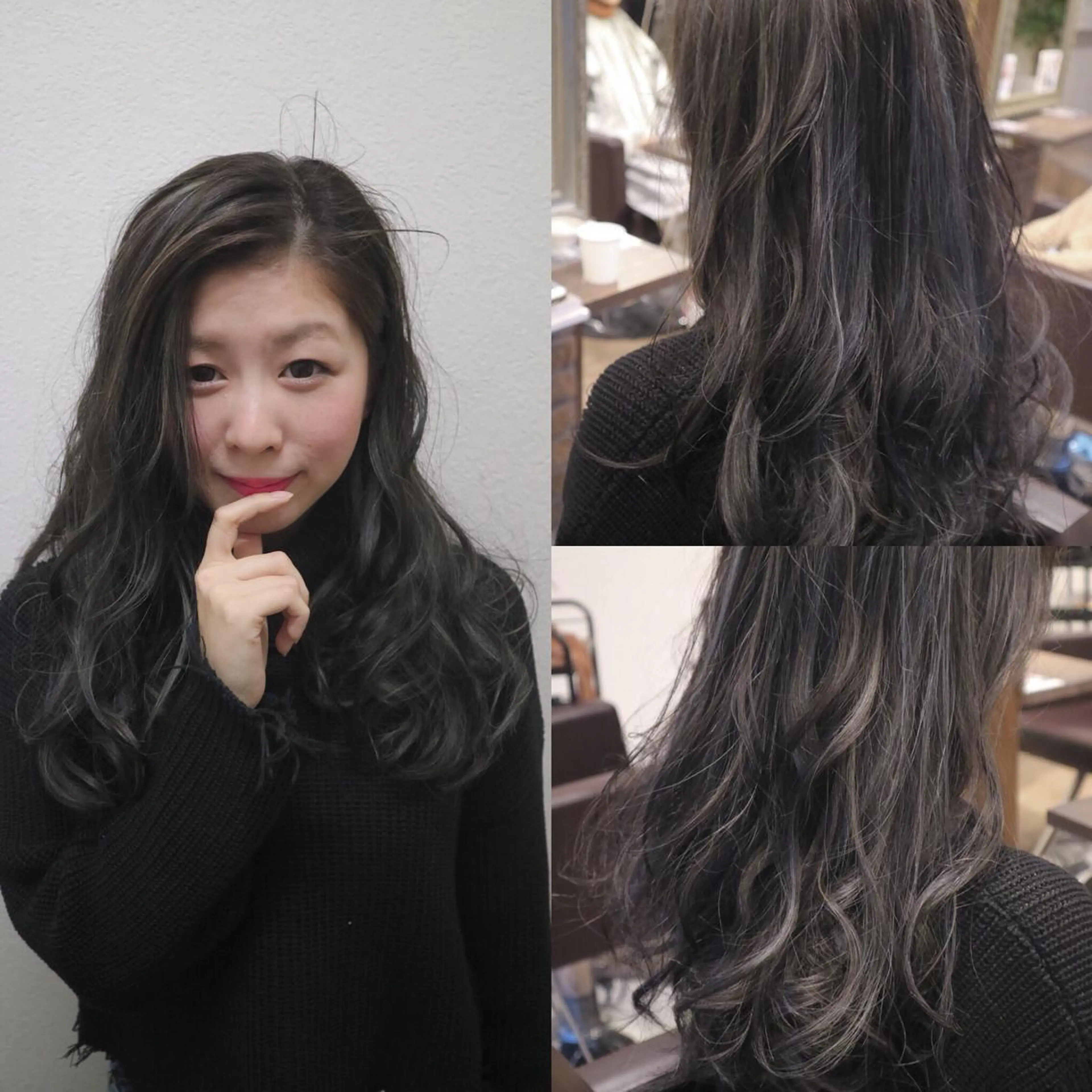 ミディアム カラー グレージュ ハイライトカラー ハイライト JIL BLAN 京都のヘアスタイル