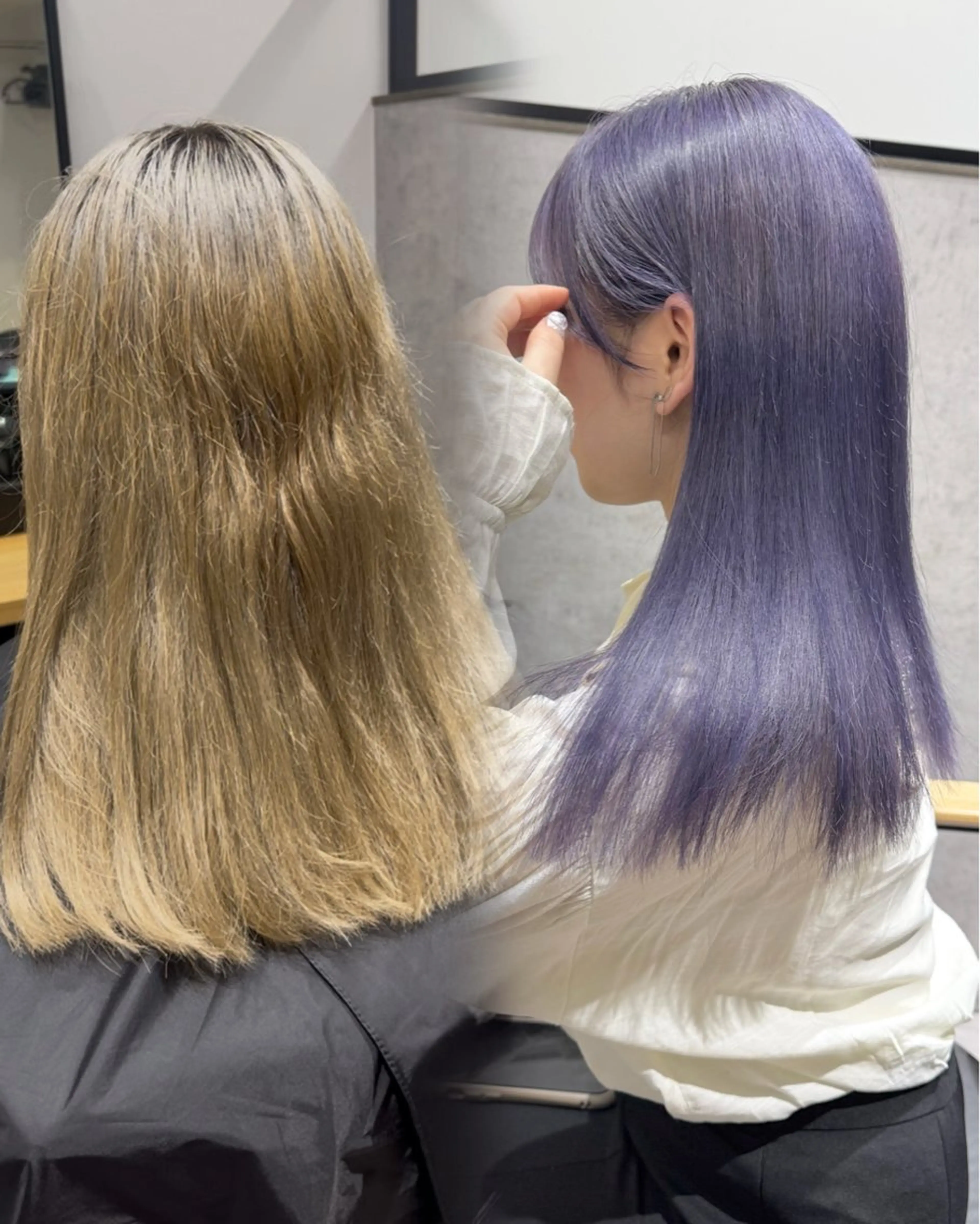 セミロング カラー ヘアカラー トリートメント 岡山ハイトーン・ ルーツカラー/こもものヘアスタイル