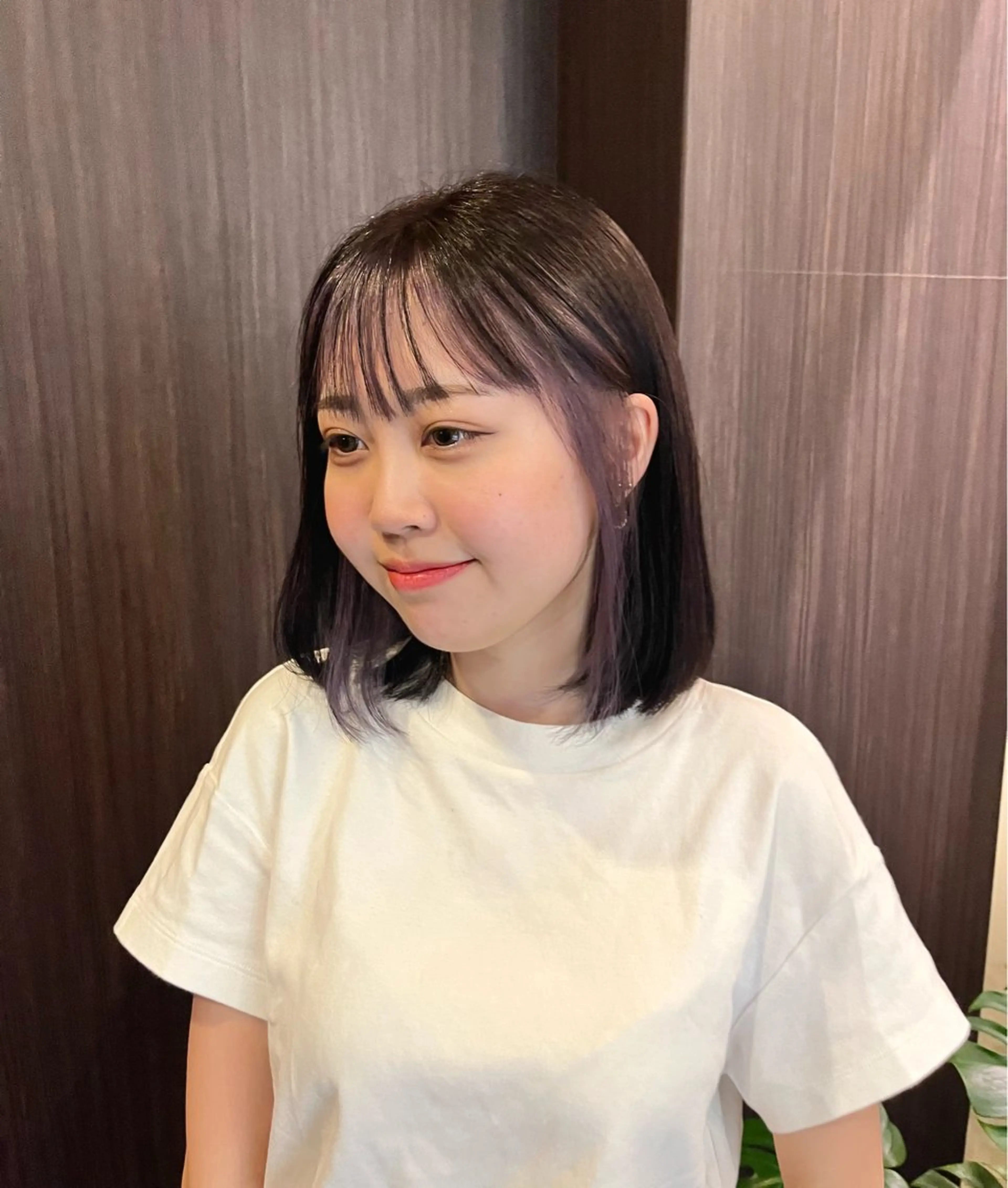 ミディアム カラー ミストバング ラベンダーカラー ボブ 小野 友暉のヘアスタイル