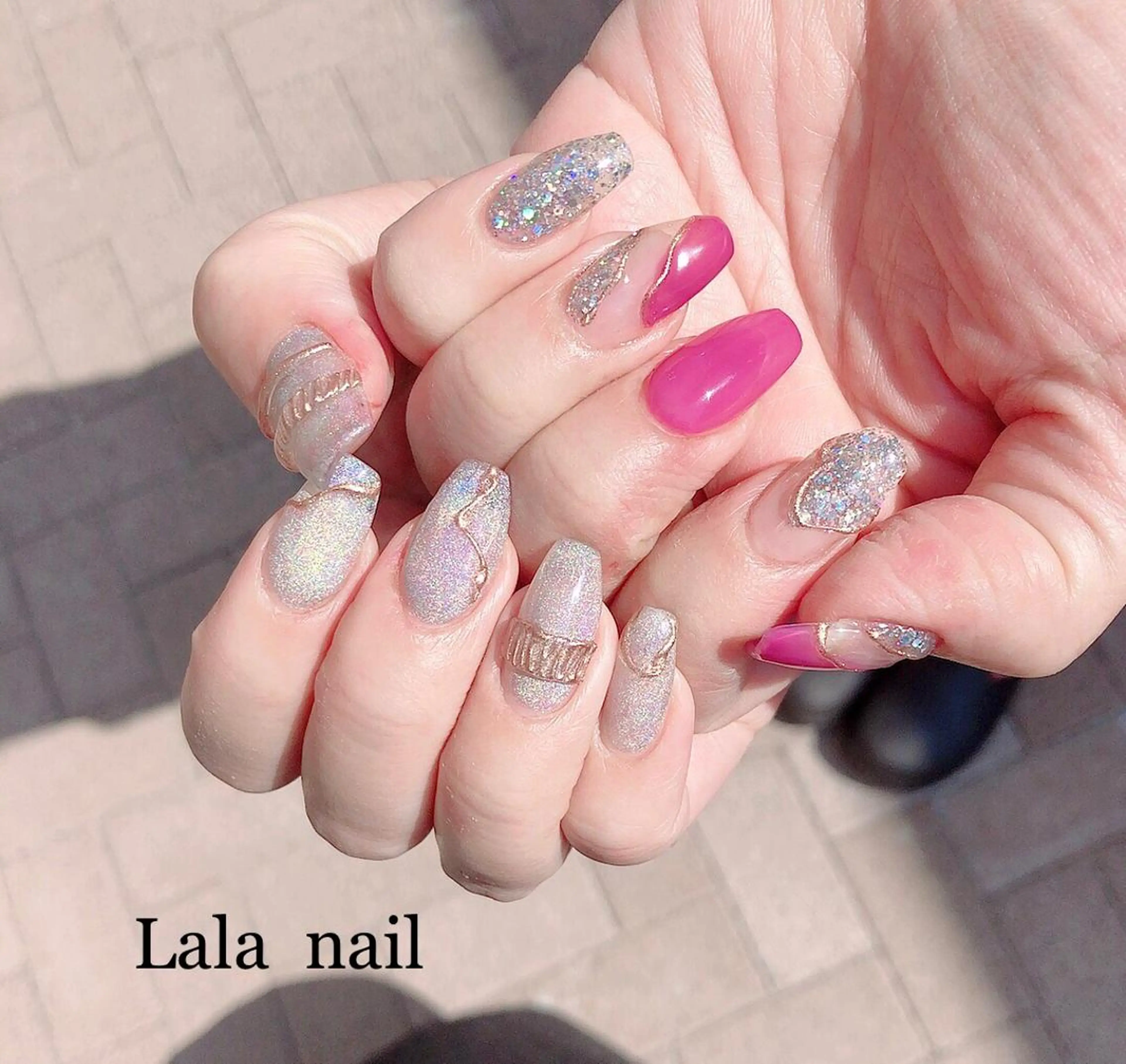ネイル マグネットネイル ピンク 春ネイル Lala nailのネイルデザイン